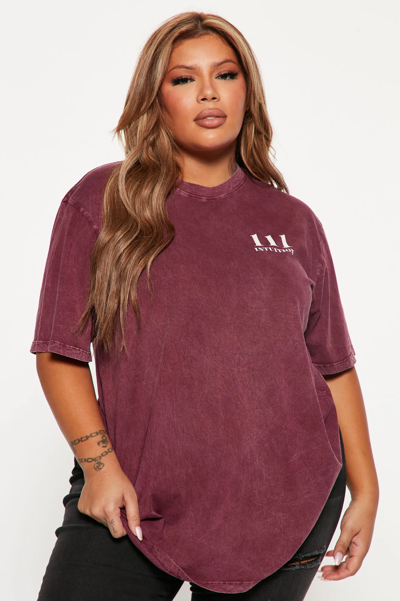 111 Angel Number Tunic Top - Burgundy