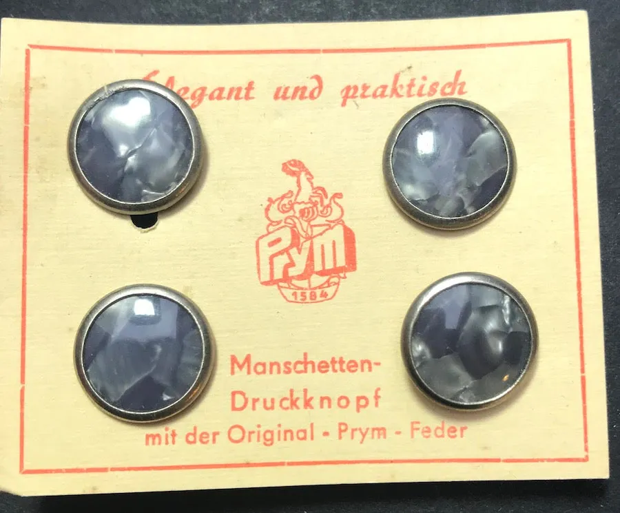 1950s German Snap Push Button Cuff Links  "Manschetten Druckknopf" on Original Card