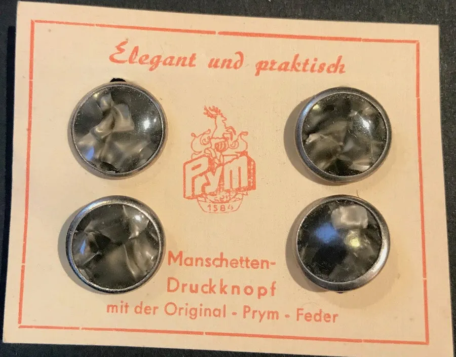 1950s German Snap Push Button Cuff Links  "Manschetten Druckknopf" on Original Card