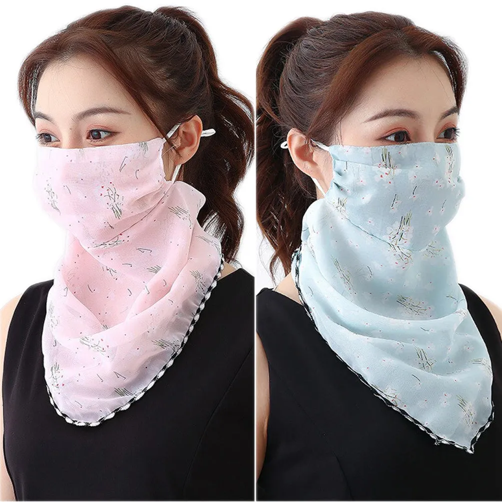 2 Pack of Women Sunscreen Chiffon Scarf Neck Gaiter Lightweight UV Protection Bandana Balaclava