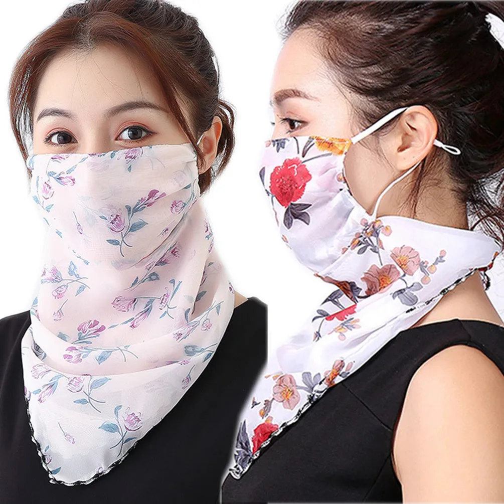 2 Pack of Women Sunscreen Chiffon Scarf Neck Gaiter Lightweight UV Protection Bandana Balaclava