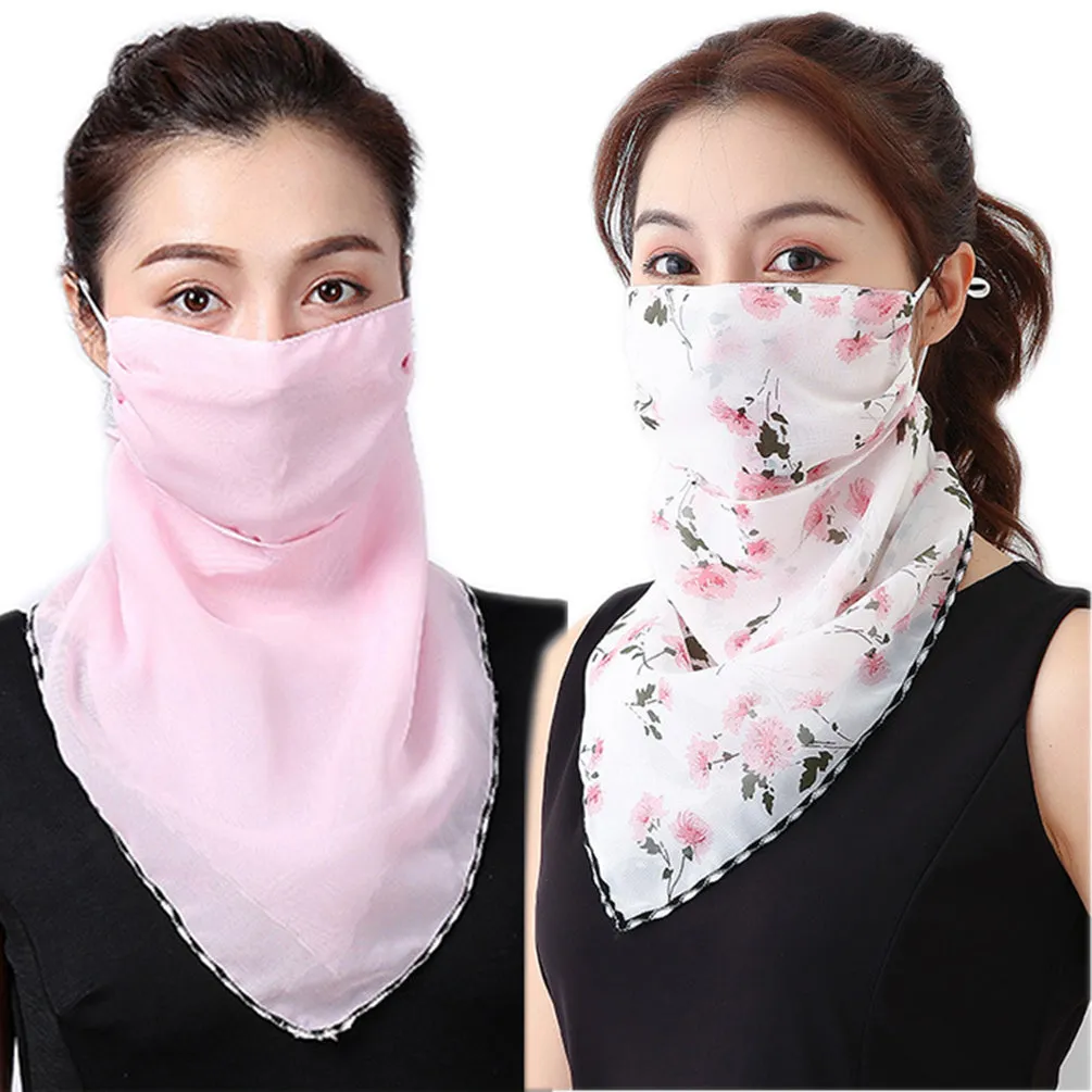 2 Pack of Women Sunscreen Chiffon Scarf Neck Gaiter Lightweight UV Protection Bandana Balaclava