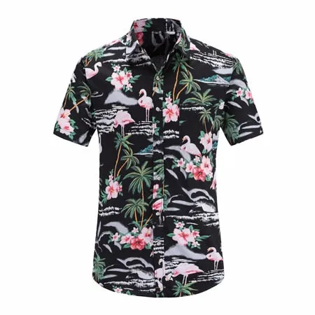 2019 New Summer Mens Short Sleeve Beach Hawaiian Shirts Cotton Casual Floral Shirts Regular Plus Size 3XL Mens clothing Fashion