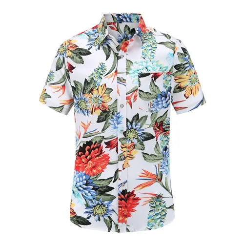 2019 New Summer Mens Short Sleeve Beach Hawaiian Shirts Cotton Casual Floral Shirts Regular Plus Size 3XL Mens clothing Fashion