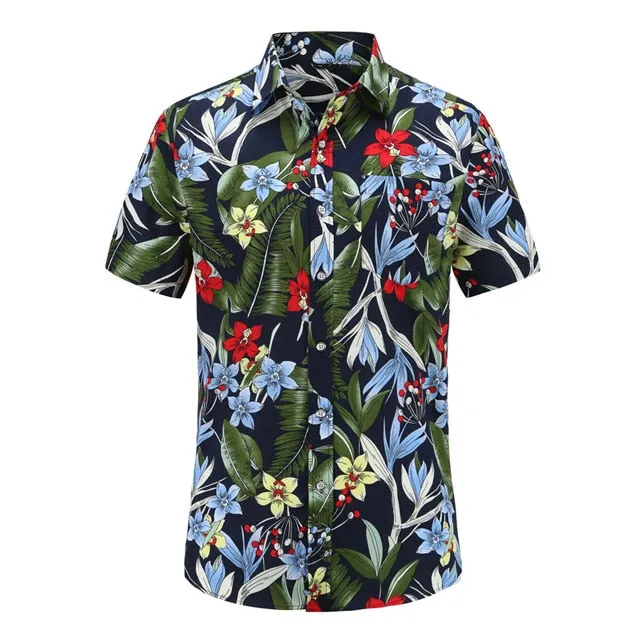 2019 New Summer Mens Short Sleeve Beach Hawaiian Shirts Cotton Casual Floral Shirts Regular Plus Size 3XL Mens clothing Fashion