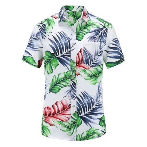 2019 New Summer Mens Short Sleeve Beach Hawaiian Shirts Cotton Casual Floral Shirts Regular Plus Size 3XL Mens clothing Fashion