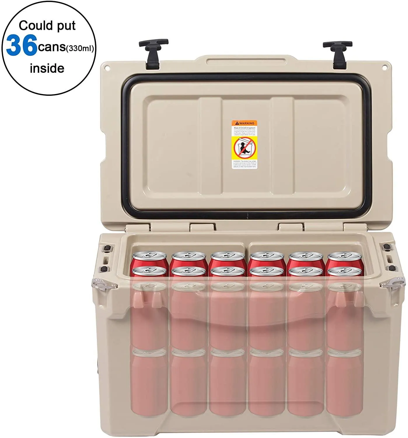 35QT Ice Cooler Rotomolded Insulated Coolers, Ice Chest with Built-in Fish Ruler, Bottle Opener, Cup Holder