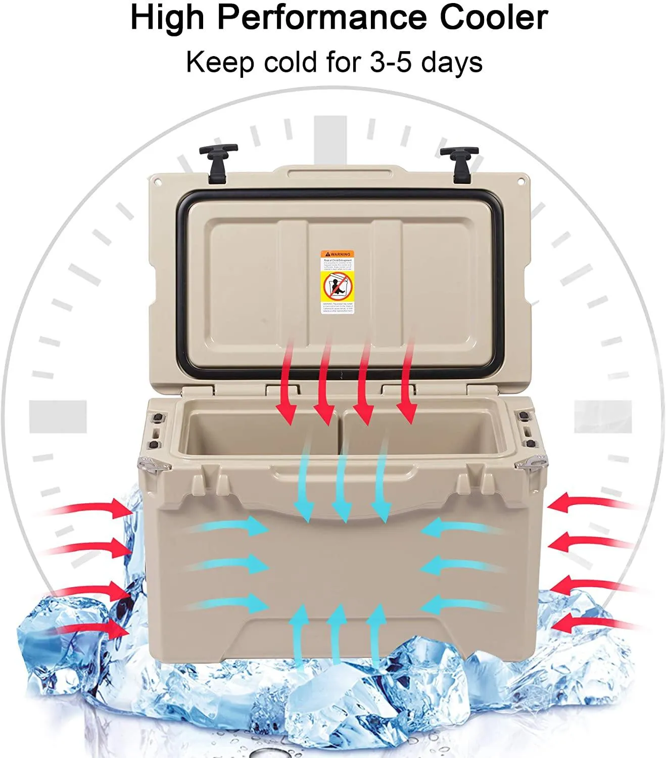 35QT Ice Cooler Rotomolded Insulated Coolers, Ice Chest with Built-in Fish Ruler, Bottle Opener, Cup Holder