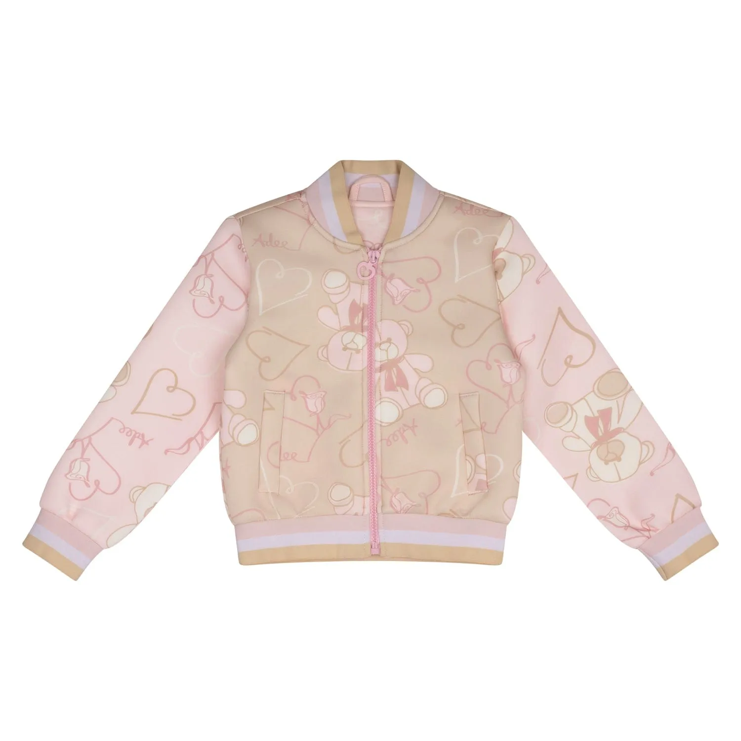 A DEE - Abstract Teddy Sassy Print Bomber Jacket & Star Skirt Set- Pink