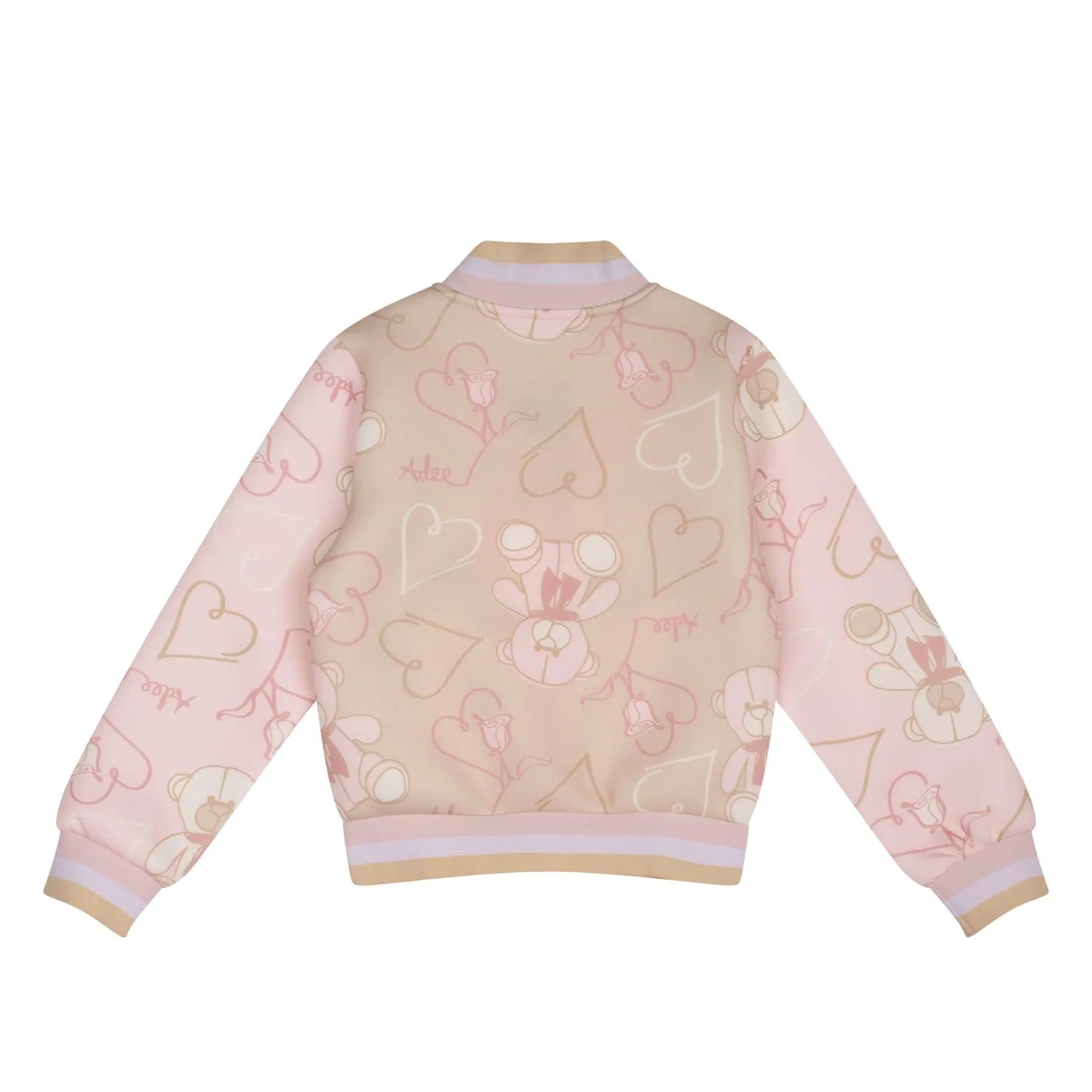 A DEE - Abstract Teddy Sassy Print Bomber Jacket & Star Skirt Set- Pink