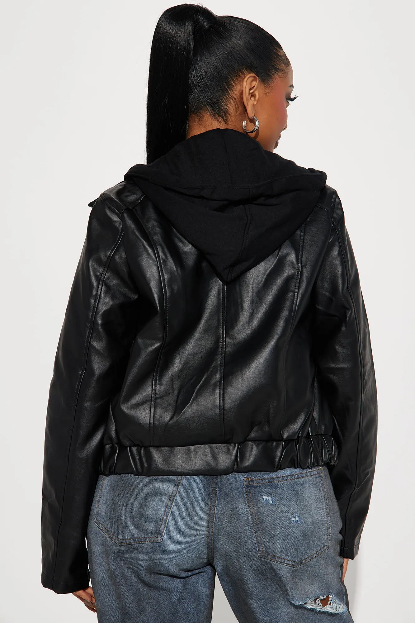 Adoring You Faux Leather Bomber Jacket - Black