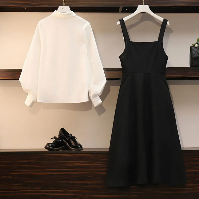 Aesthetic Elegant Shirt Strap Dress Two Piece Set