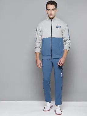 Alcis Men Grey Melange Blue Colourblocked Tracksuit