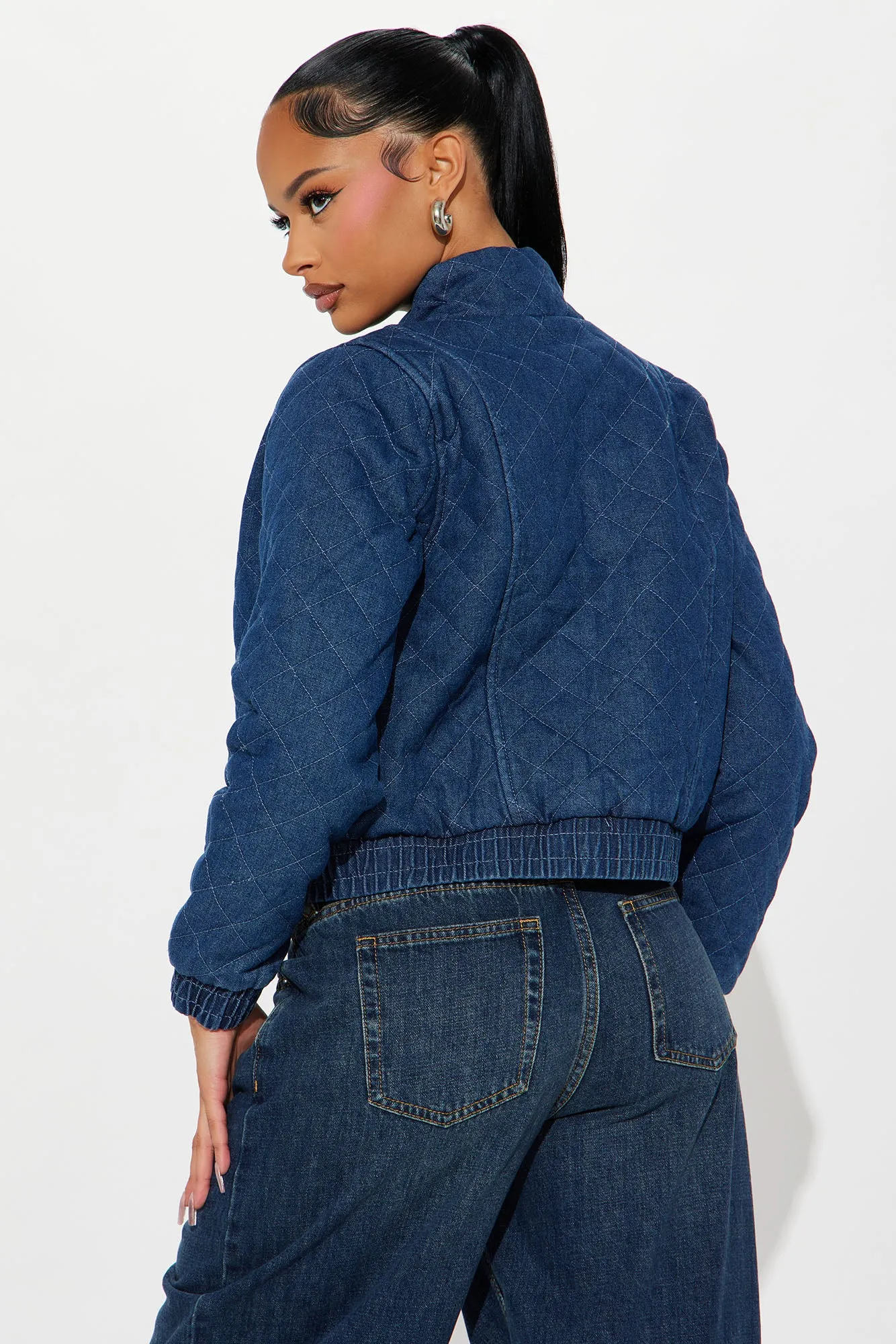 Aliyah Quilted Denim Jacket - Dark Wash