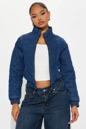 Aliyah Quilted Denim Jacket - Dark Wash