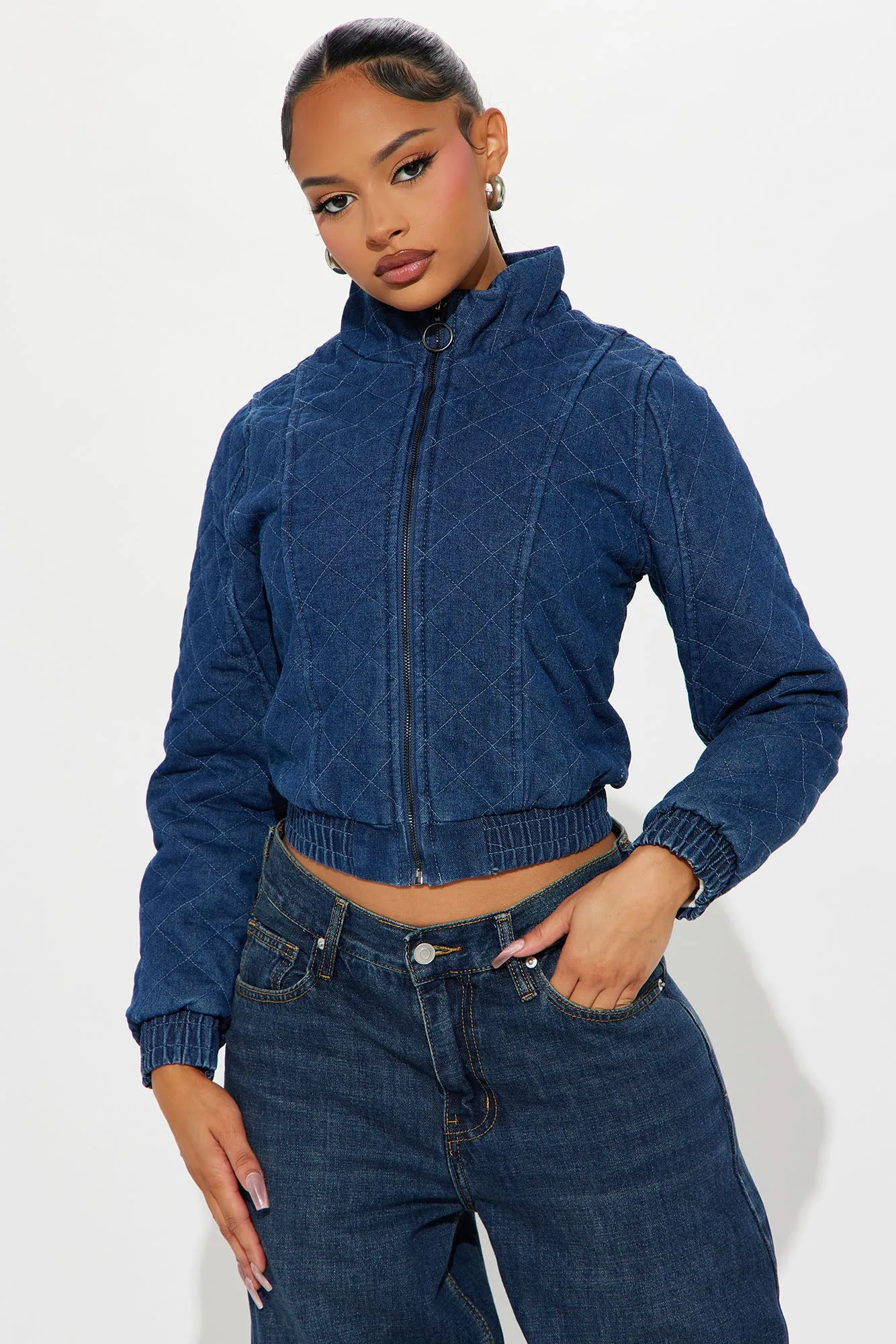 Aliyah Quilted Denim Jacket - Dark Wash