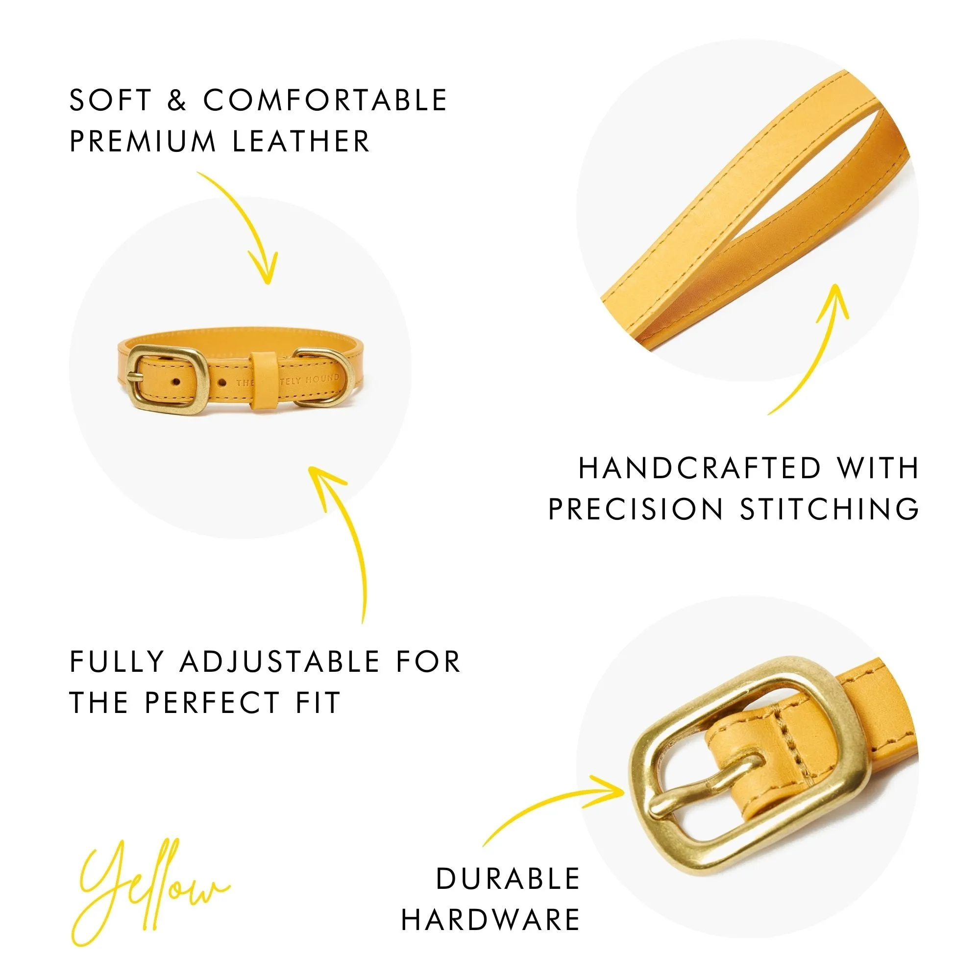 Amber Yellow Leather Dog Collar – Stylish & Soft