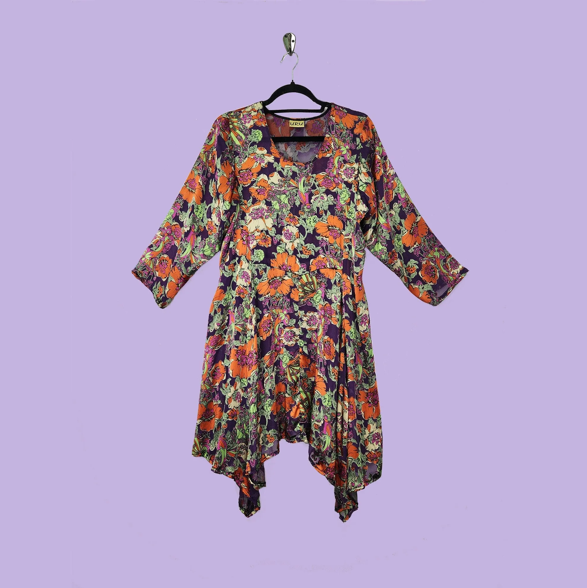 Artist Smock in Purple Floral Burnt Out Printed Silk