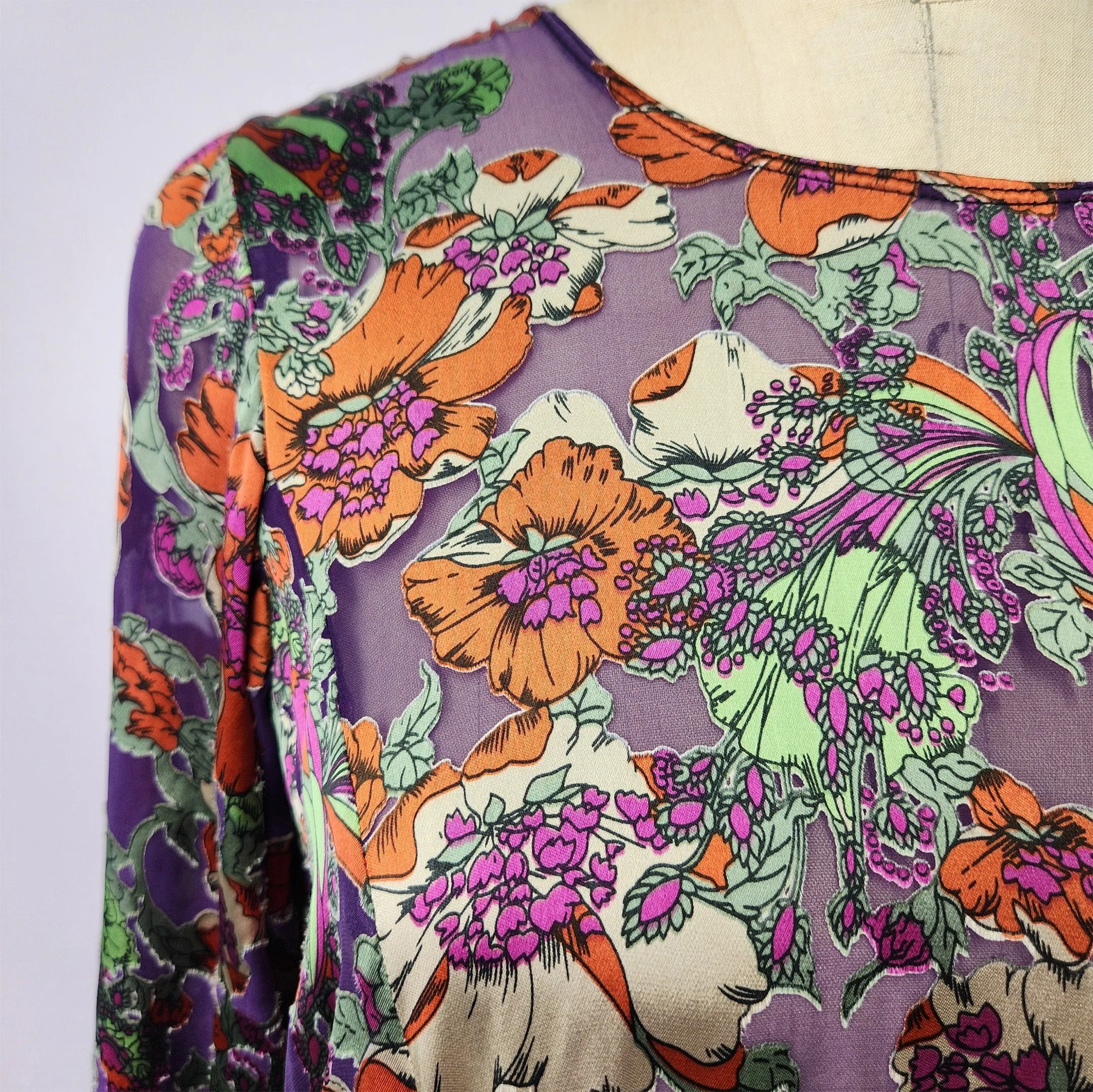 Artist Smock in Purple Floral Burnt Out Printed Silk