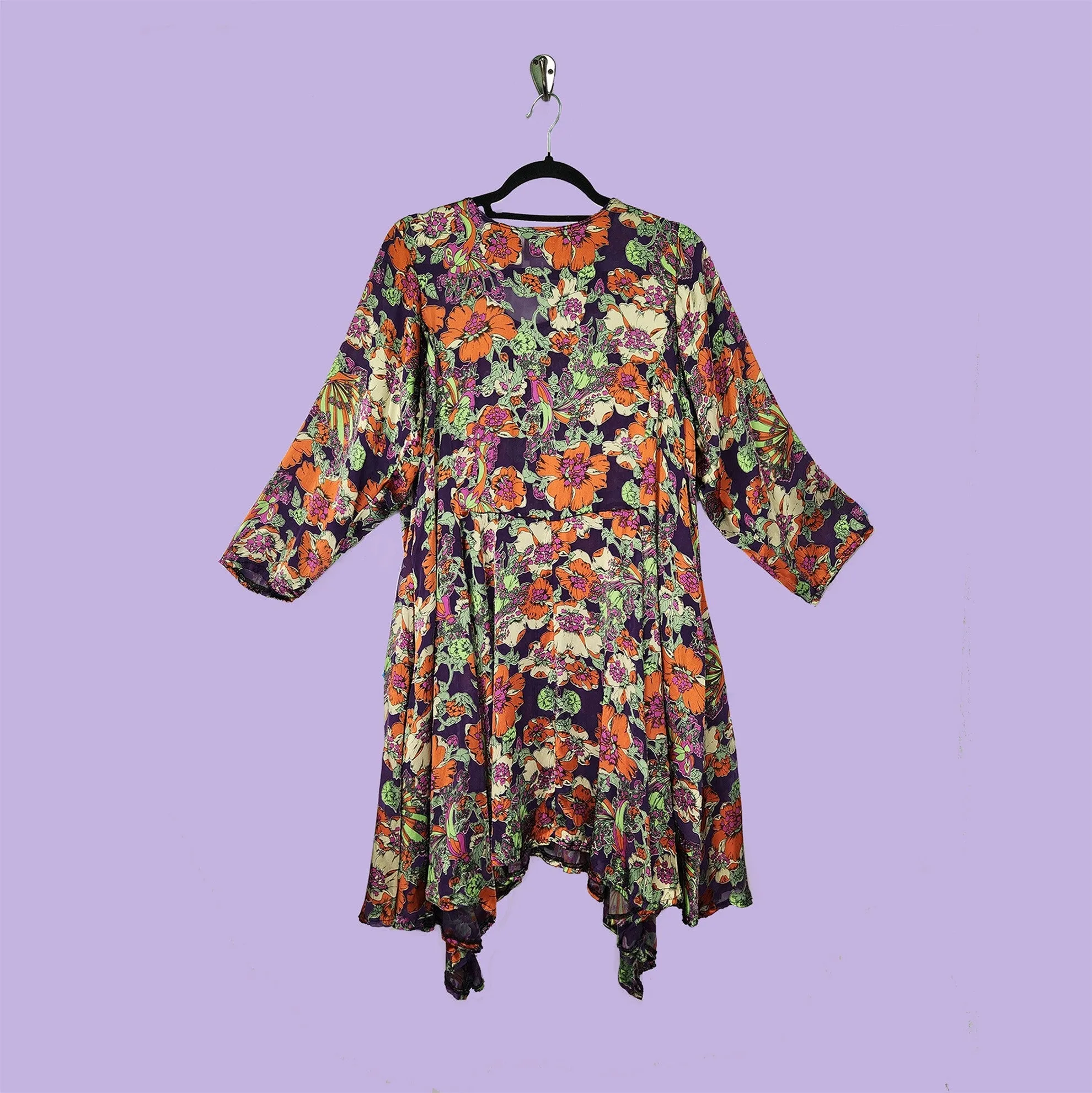 Artist Smock in Purple Floral Burnt Out Printed Silk