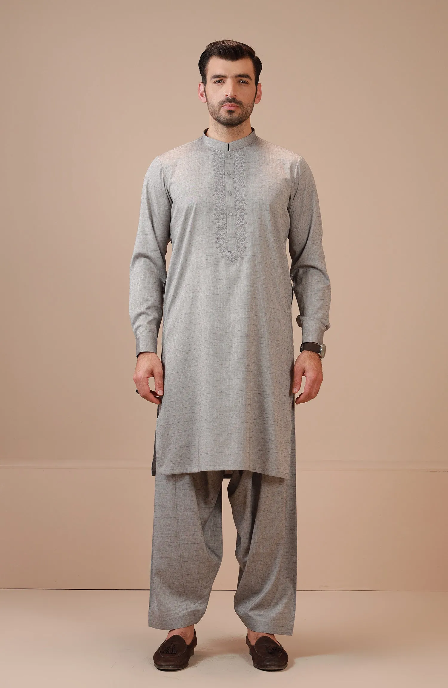 Ash Grey Embroidered Suit