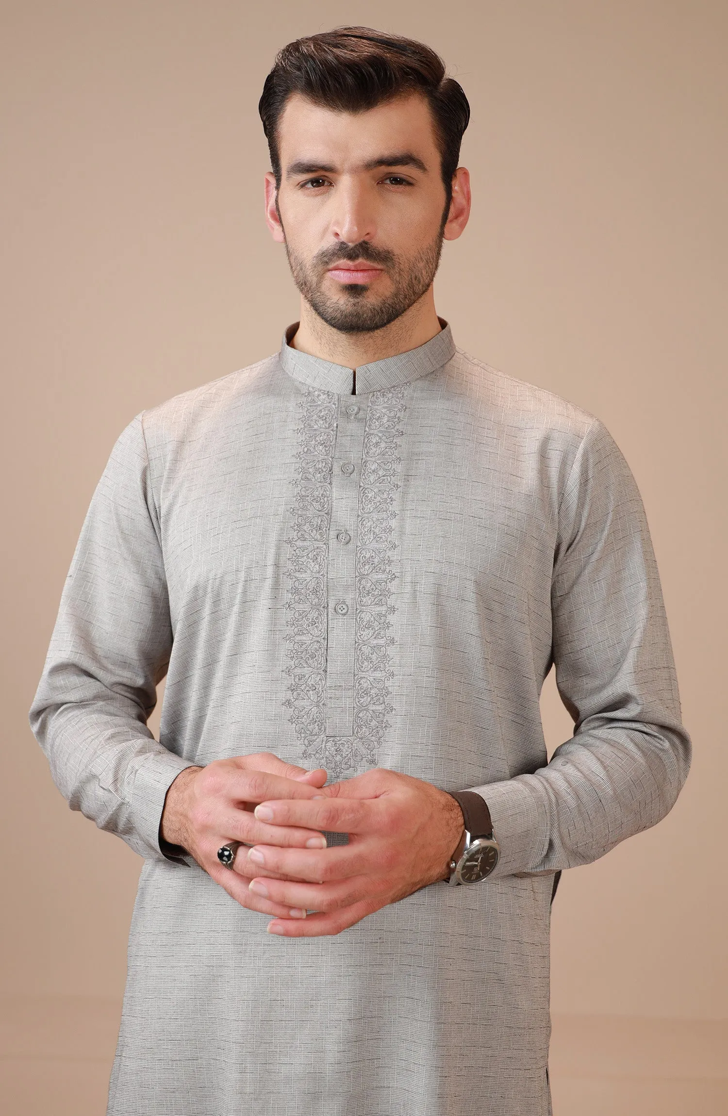 Ash Grey Embroidered Suit