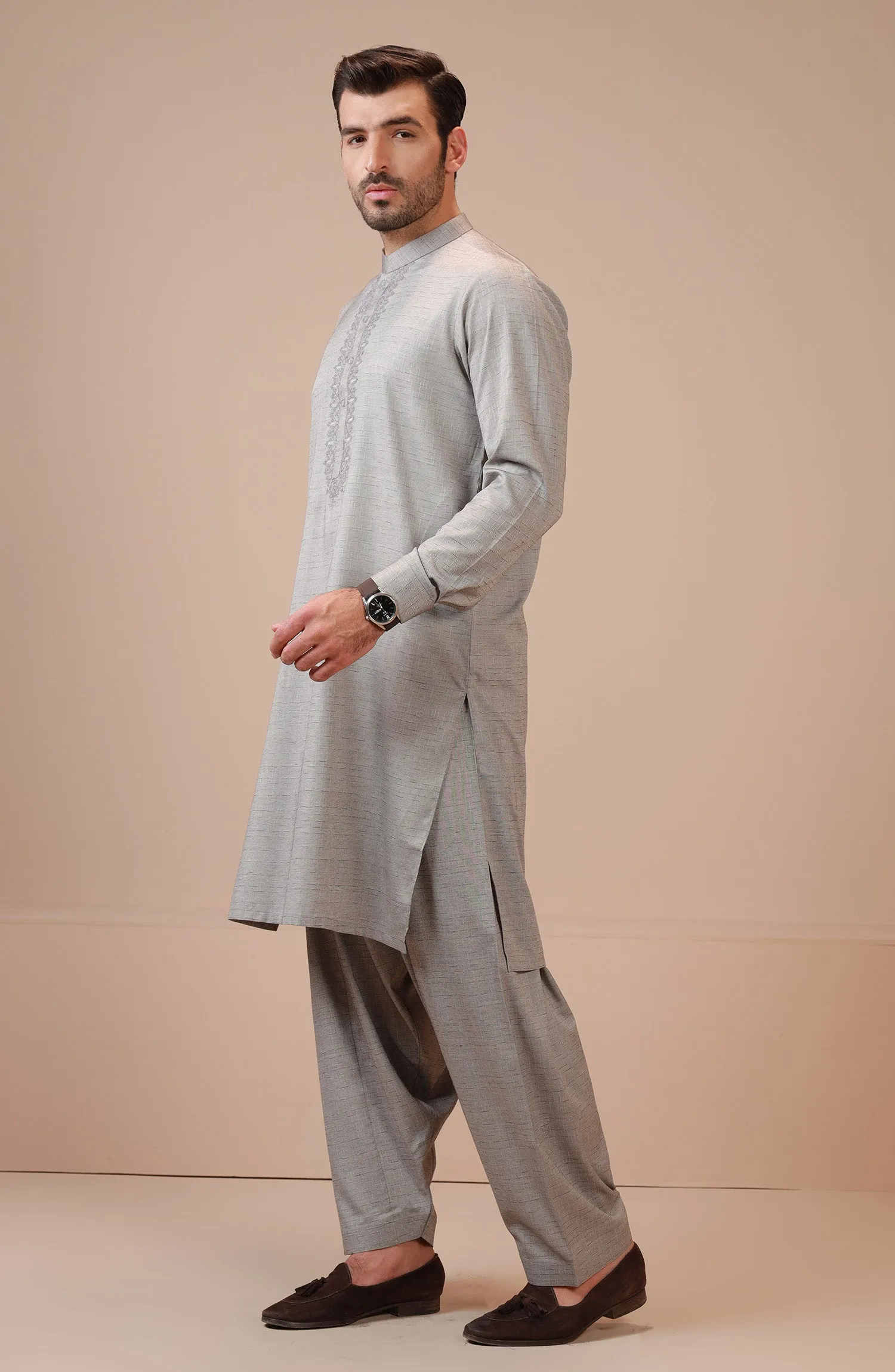 Ash Grey Embroidered Suit