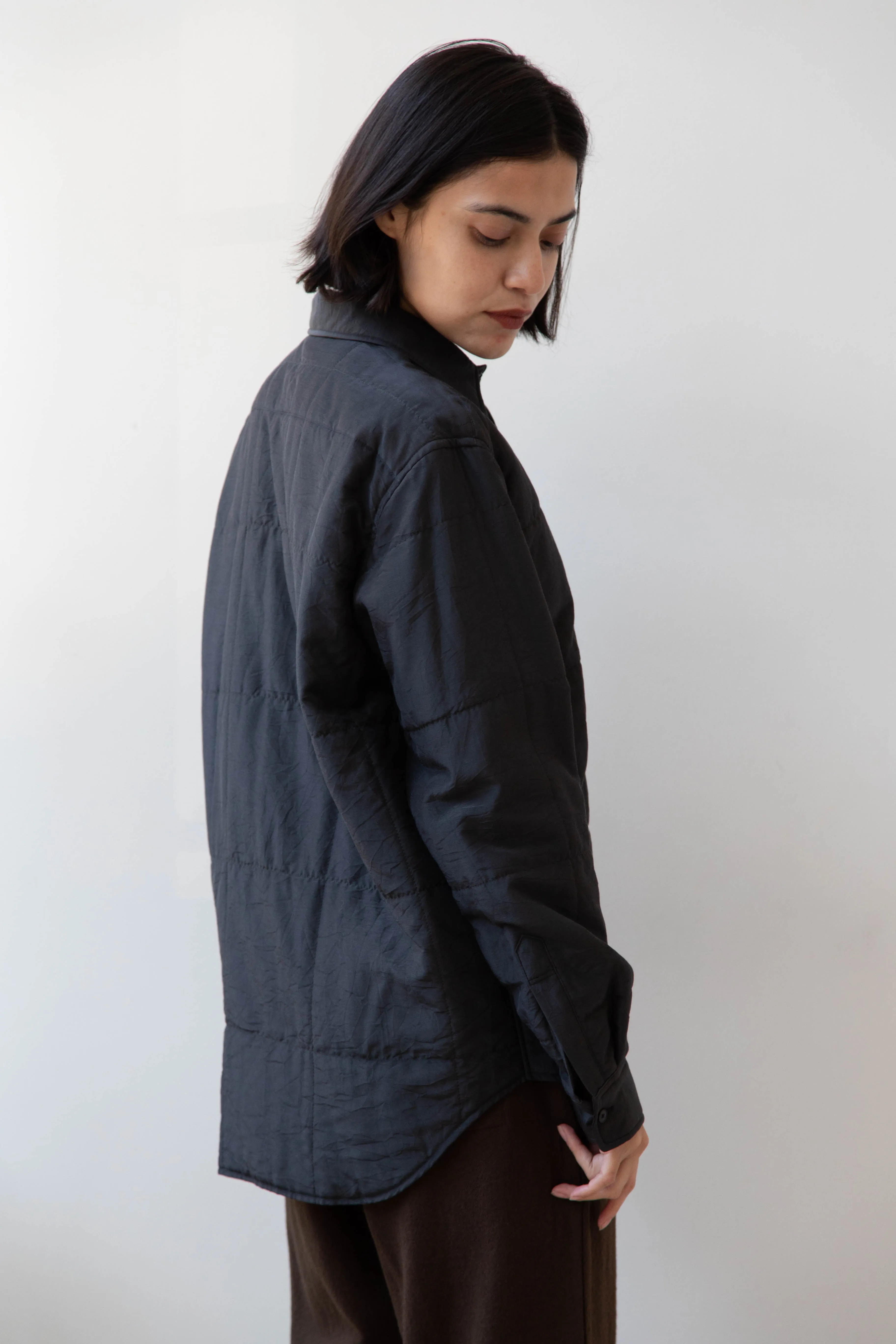 Auralee | Quilted Light Silk Cotton Shirt in Ink