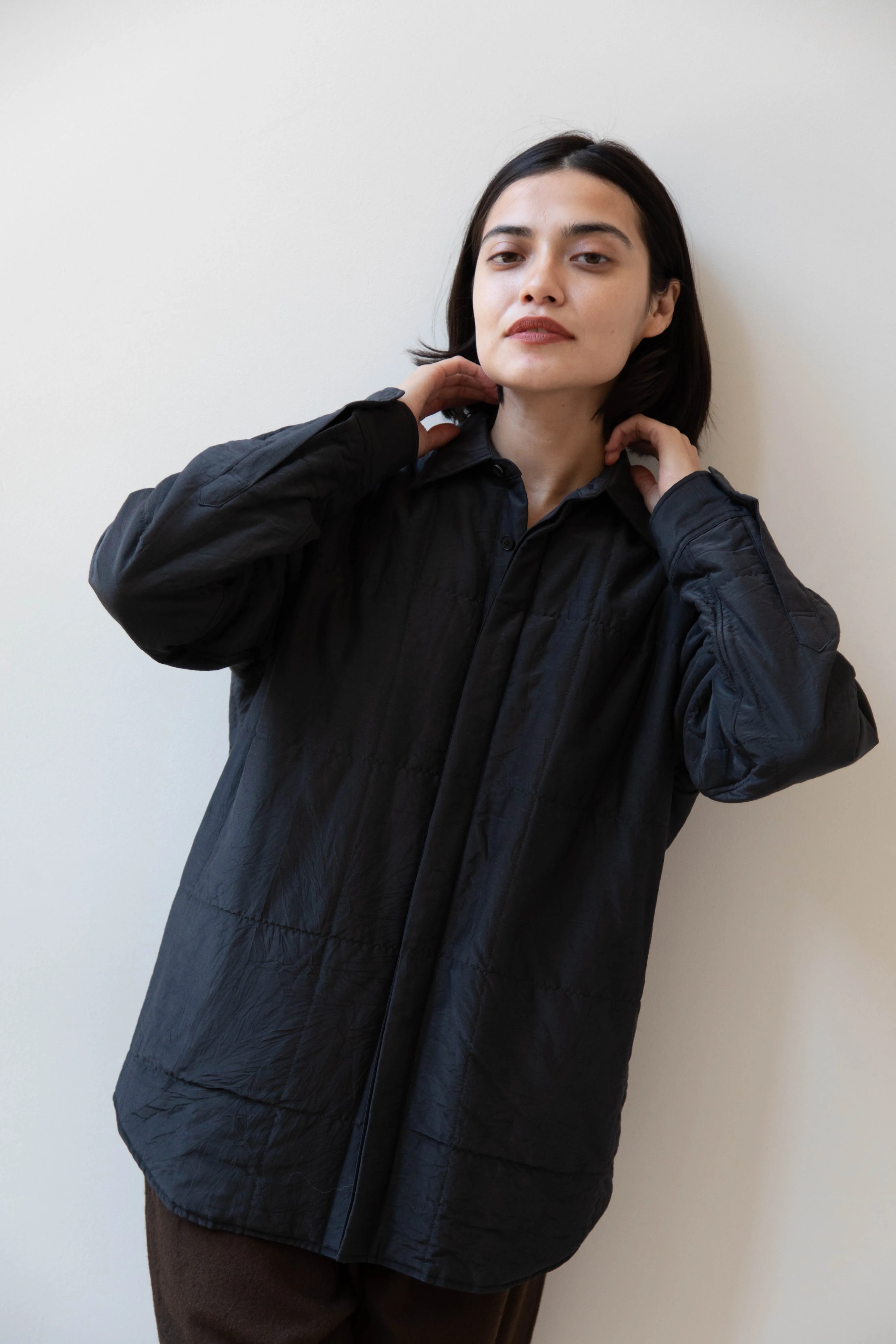 Auralee | Quilted Light Silk Cotton Shirt in Ink