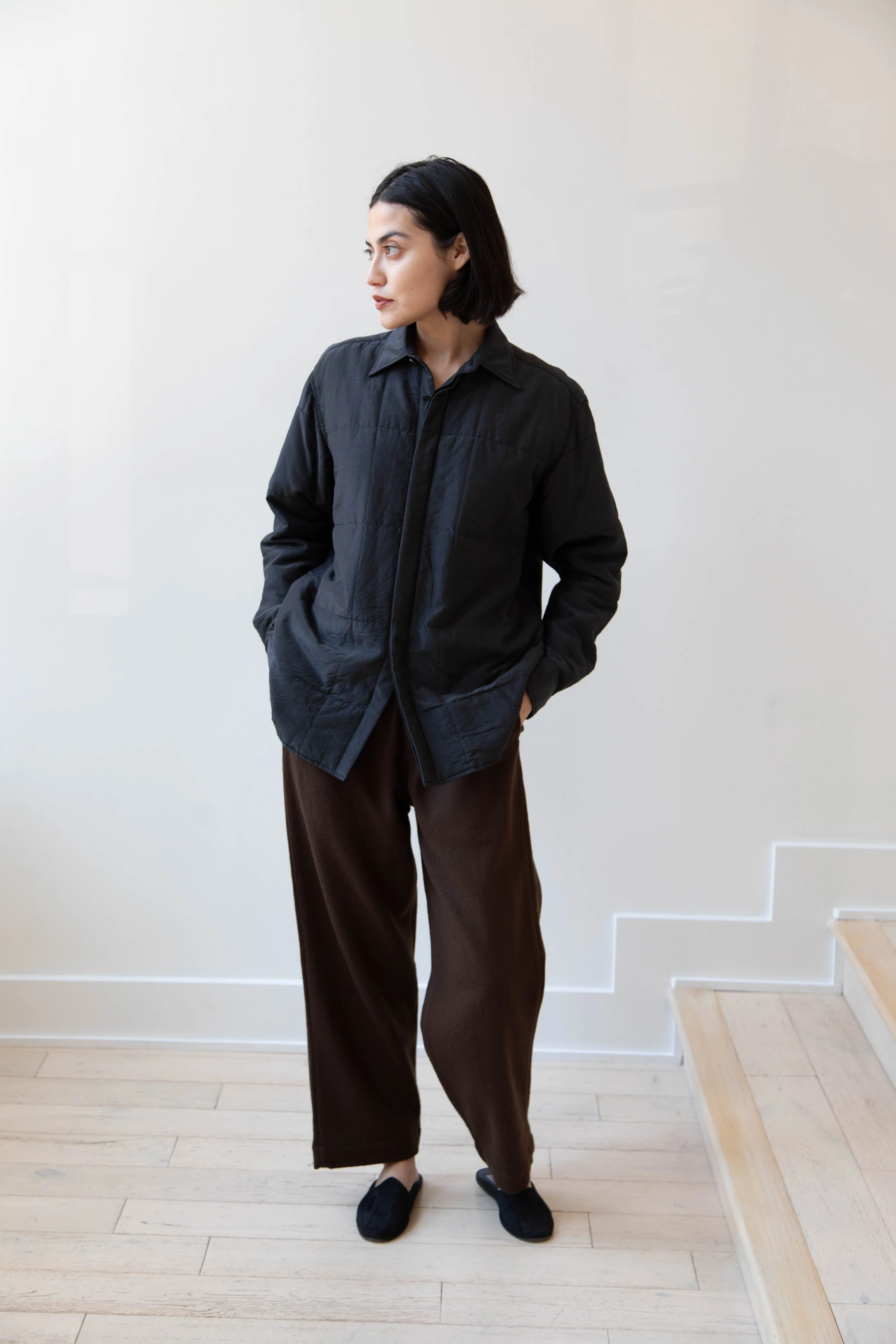 Auralee | Quilted Light Silk Cotton Shirt in Ink