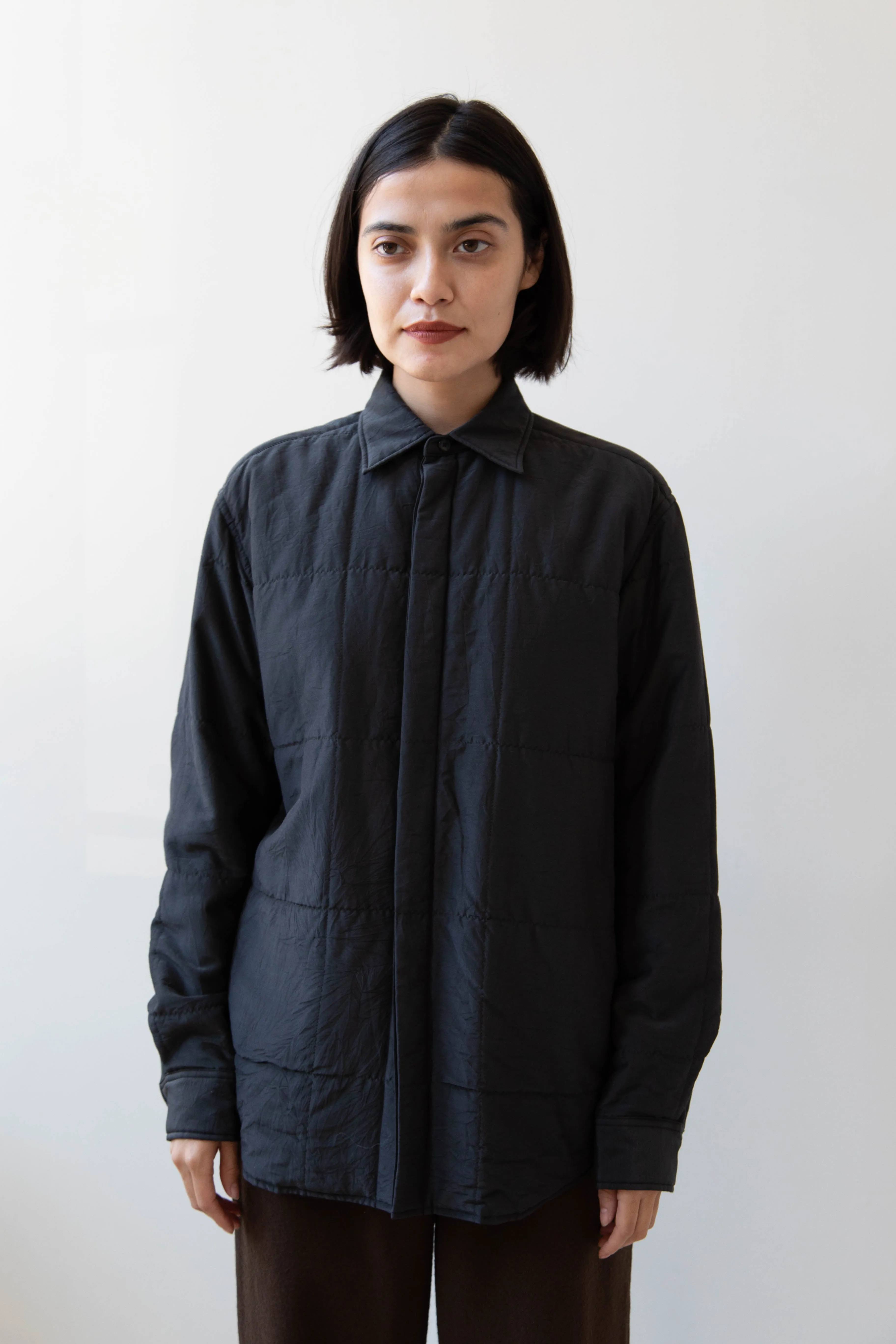 Auralee | Quilted Light Silk Cotton Shirt in Ink