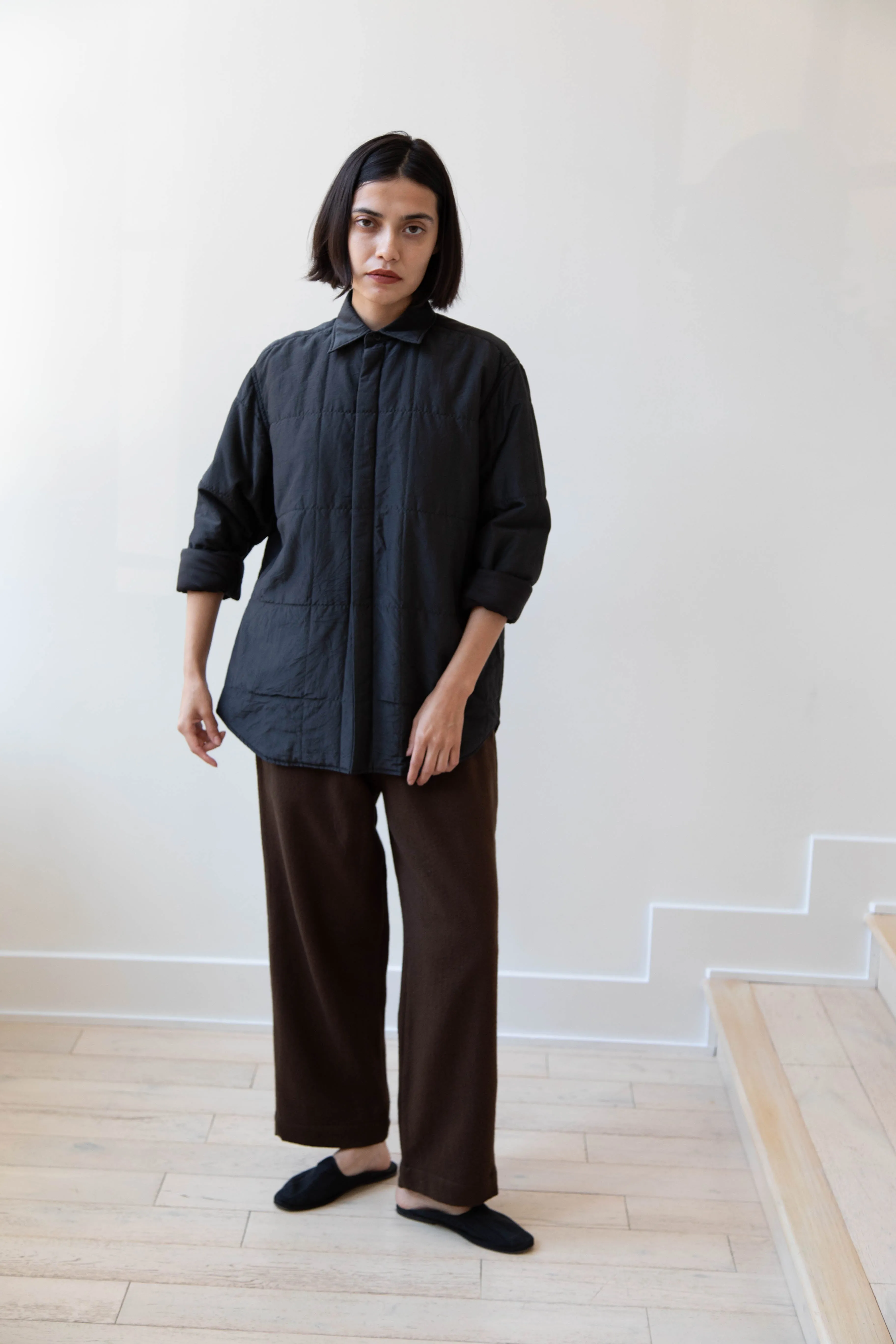 Auralee | Quilted Light Silk Cotton Shirt in Ink