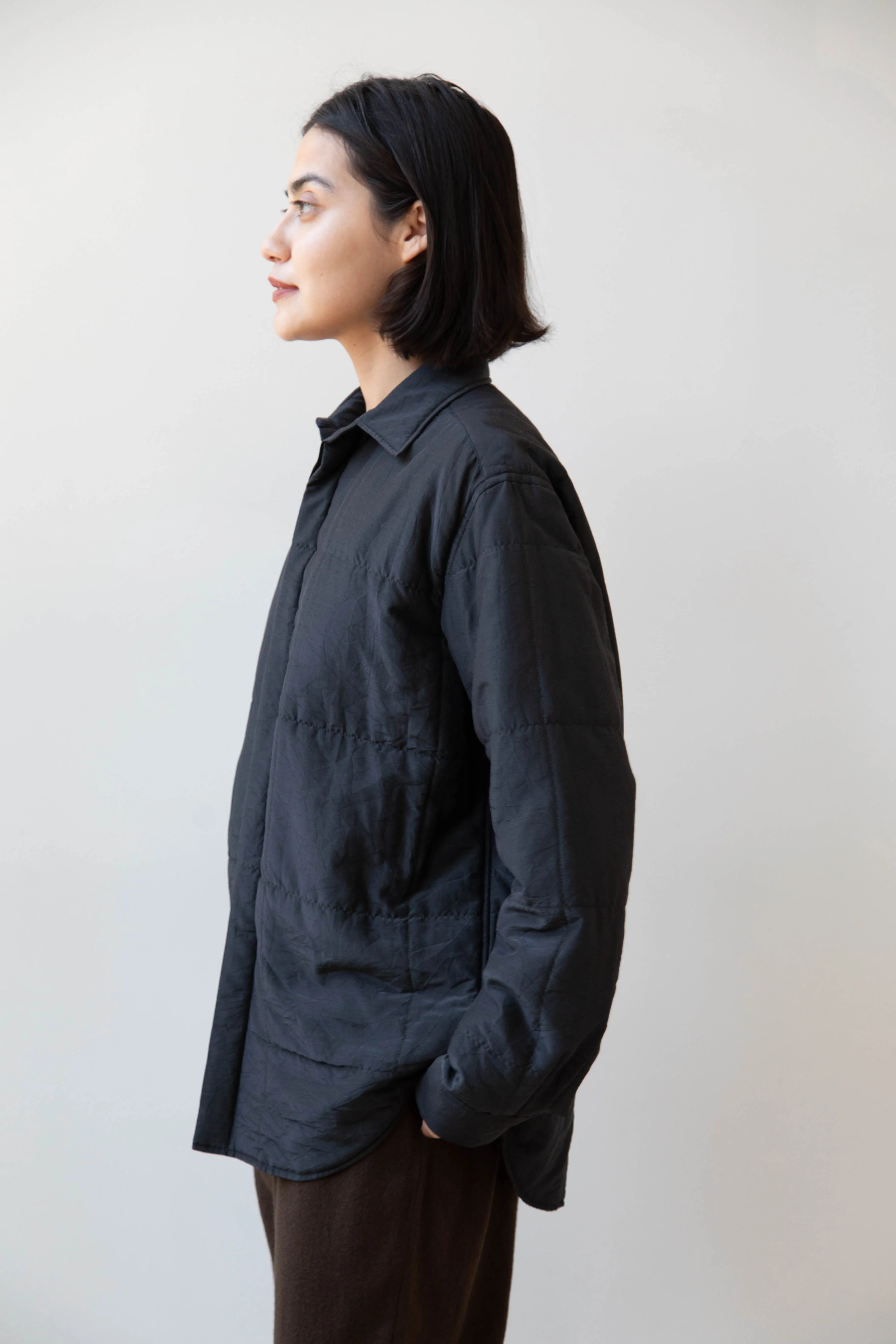 Auralee | Quilted Light Silk Cotton Shirt in Ink