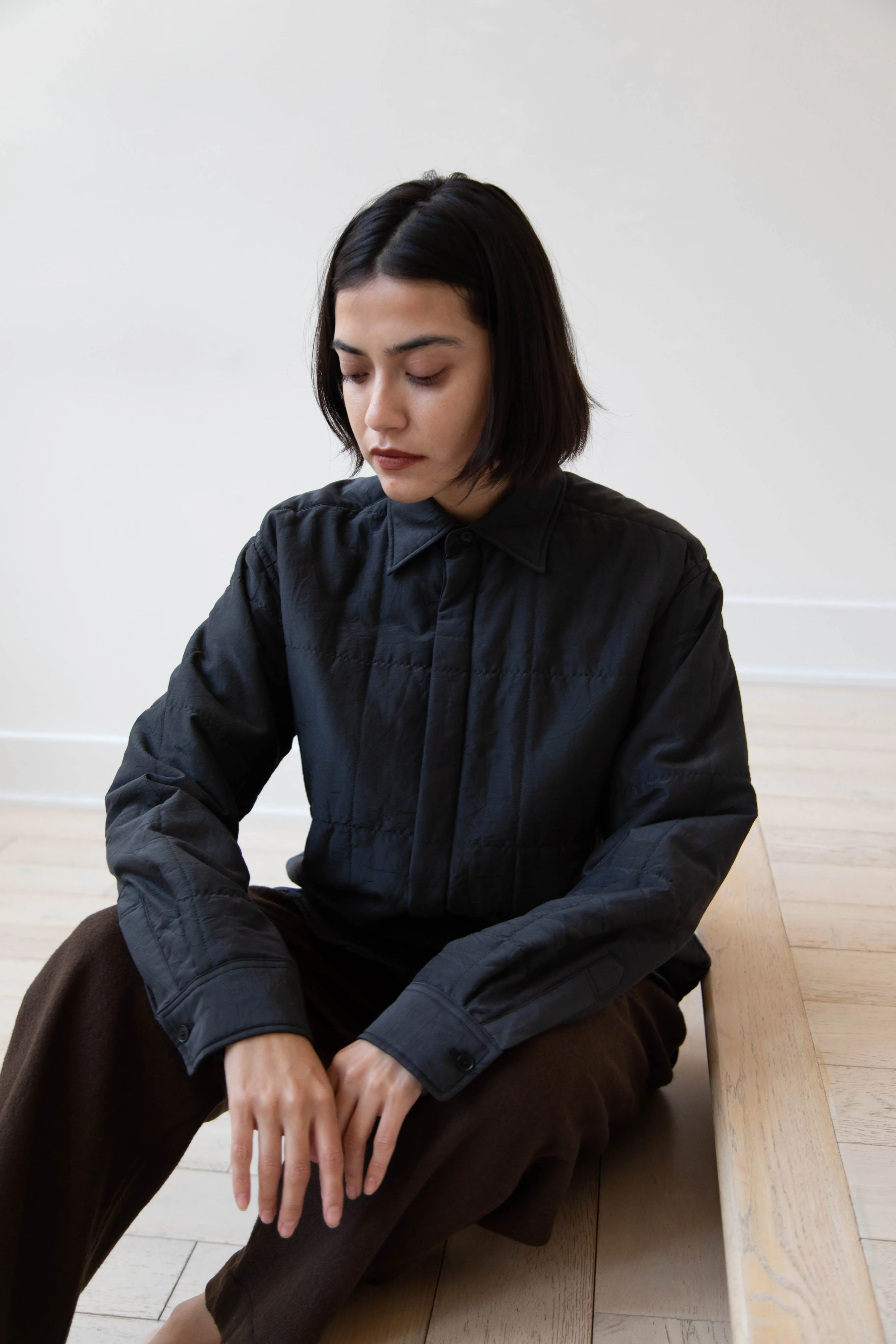 Auralee | Quilted Light Silk Cotton Shirt in Ink