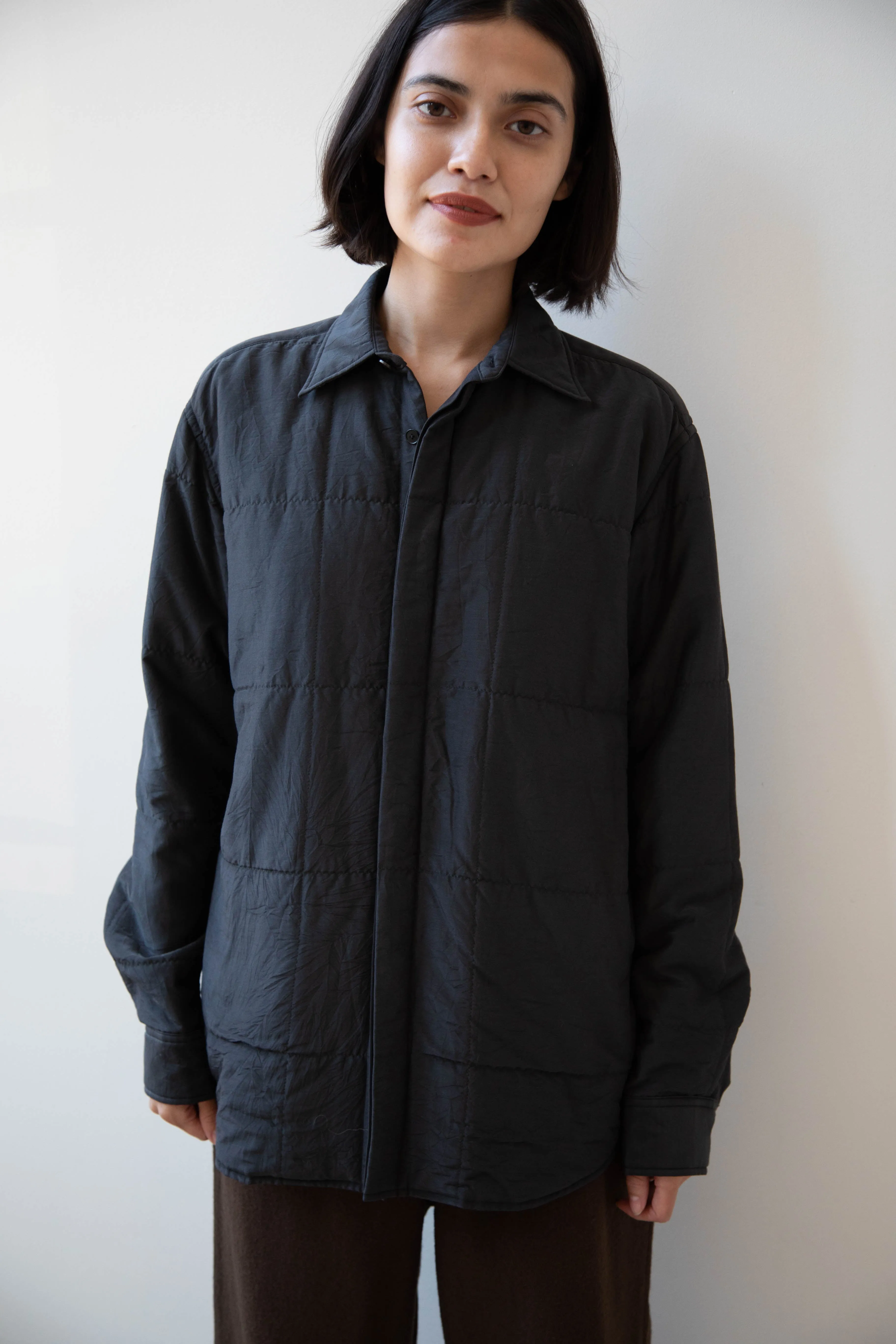 Auralee | Quilted Light Silk Cotton Shirt in Ink