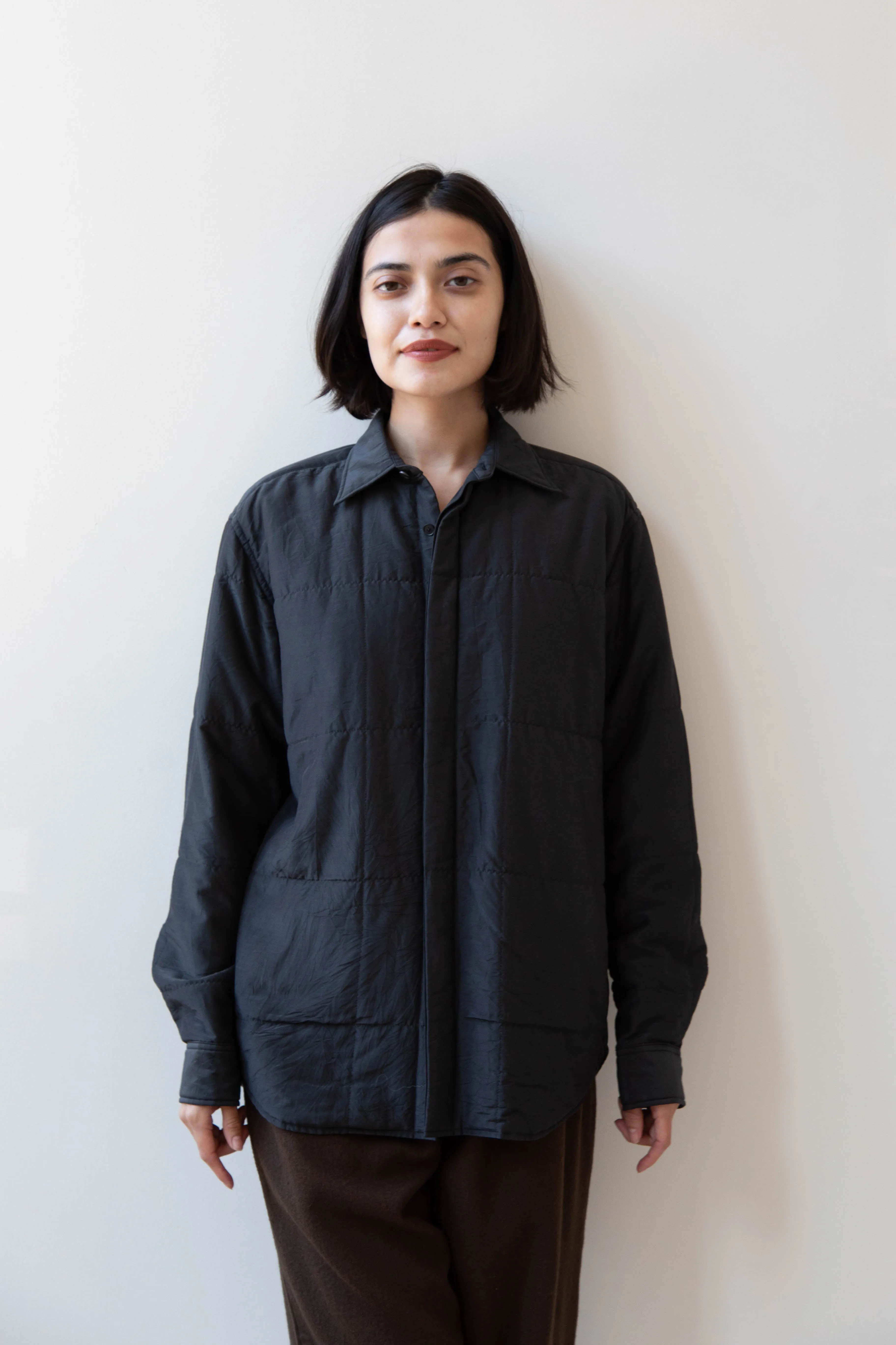 Auralee | Quilted Light Silk Cotton Shirt in Ink