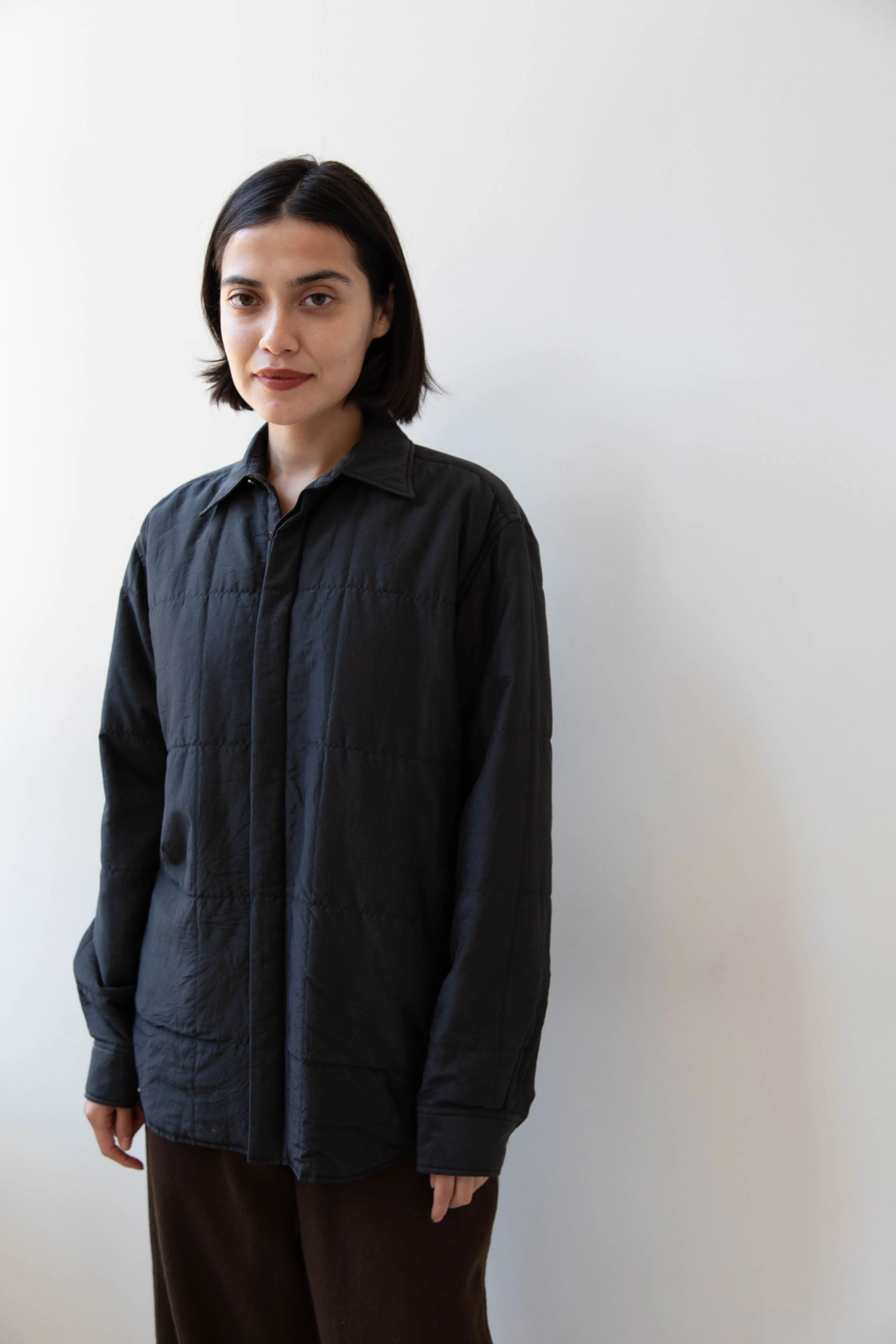 Auralee | Quilted Light Silk Cotton Shirt in Ink