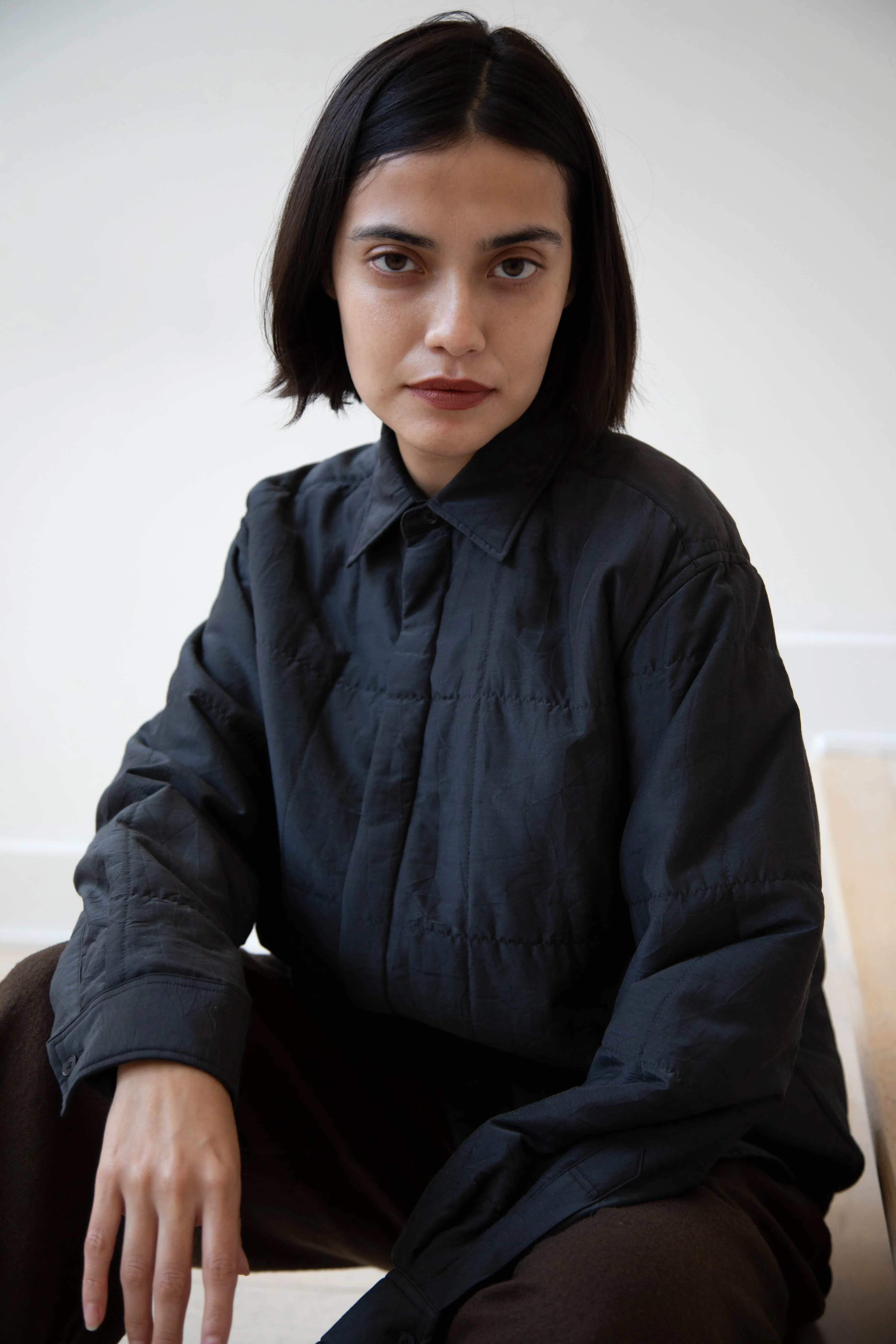 Auralee | Quilted Light Silk Cotton Shirt in Ink