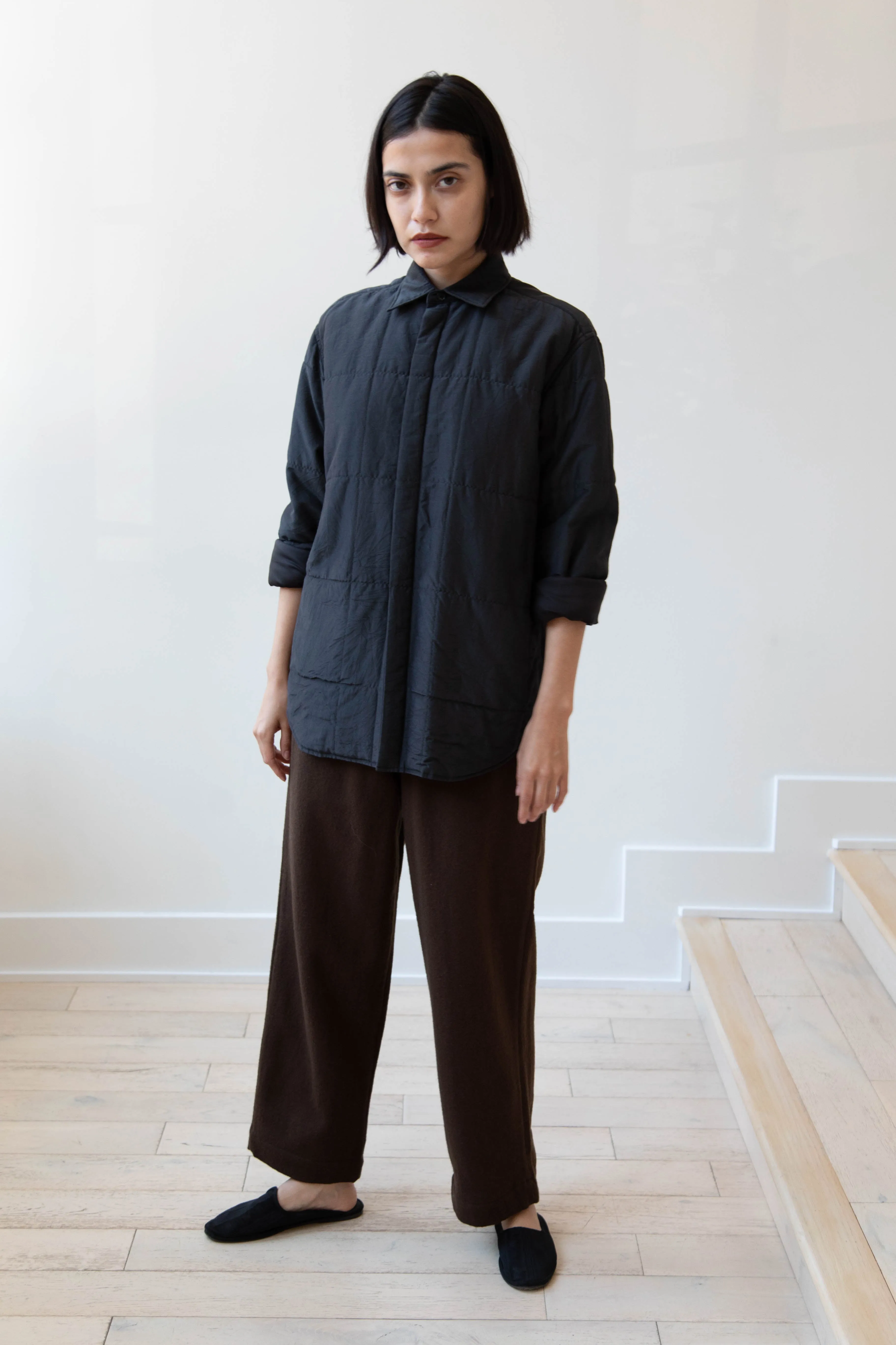 Auralee | Quilted Light Silk Cotton Shirt in Ink