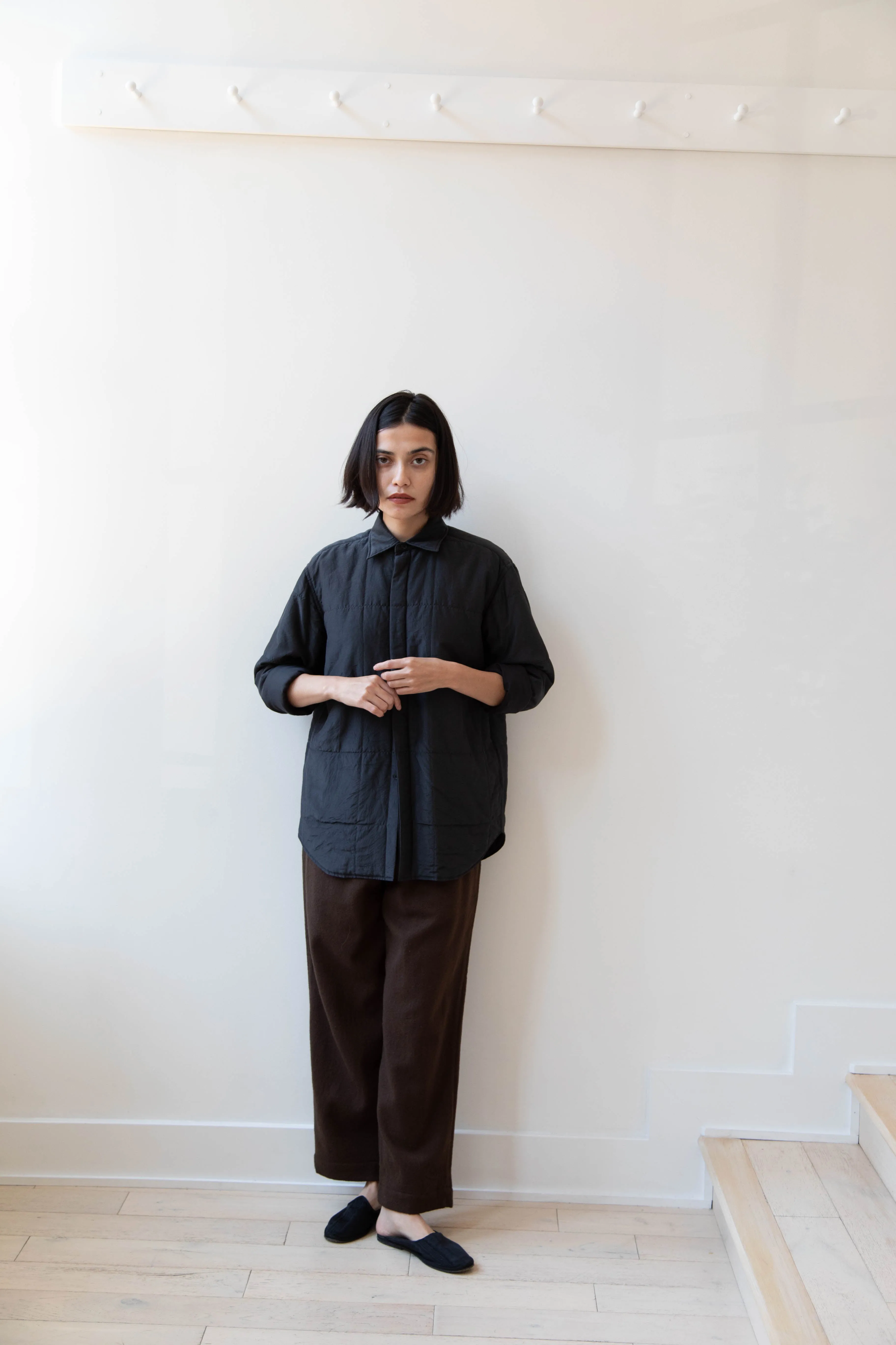 Auralee | Quilted Light Silk Cotton Shirt in Ink