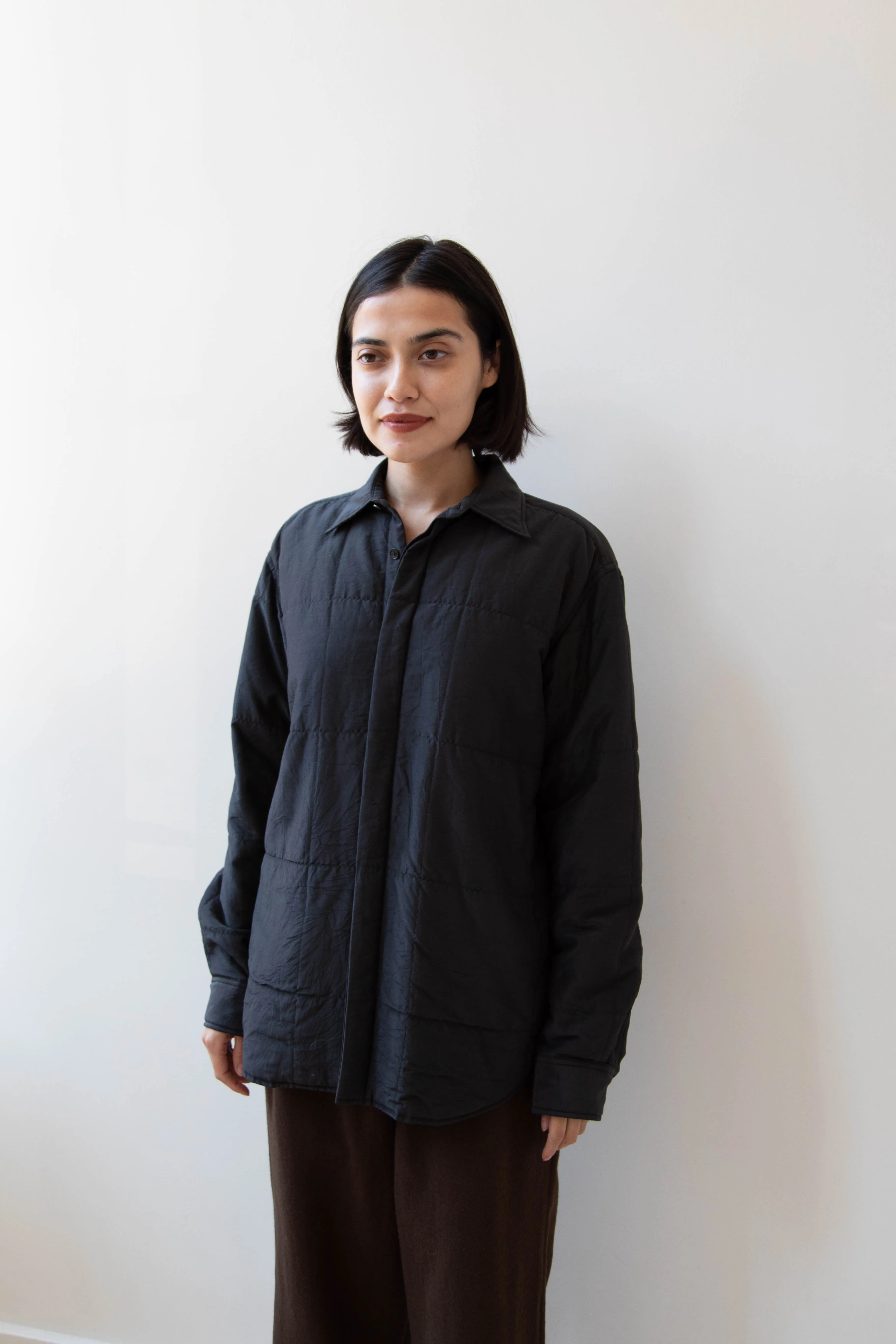 Auralee | Quilted Light Silk Cotton Shirt in Ink