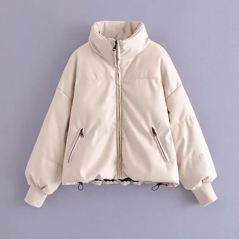 Autumn Winter Women Clothing Leather Cotton Coat Puffer Jacket Long Sleeve Coat