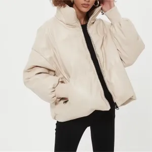 Autumn Winter Women Clothing Leather Cotton Coat Puffer Jacket Long Sleeve Coat