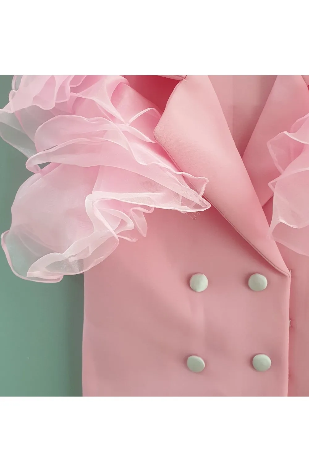 Baby pink coat dress with ruffle sleeves