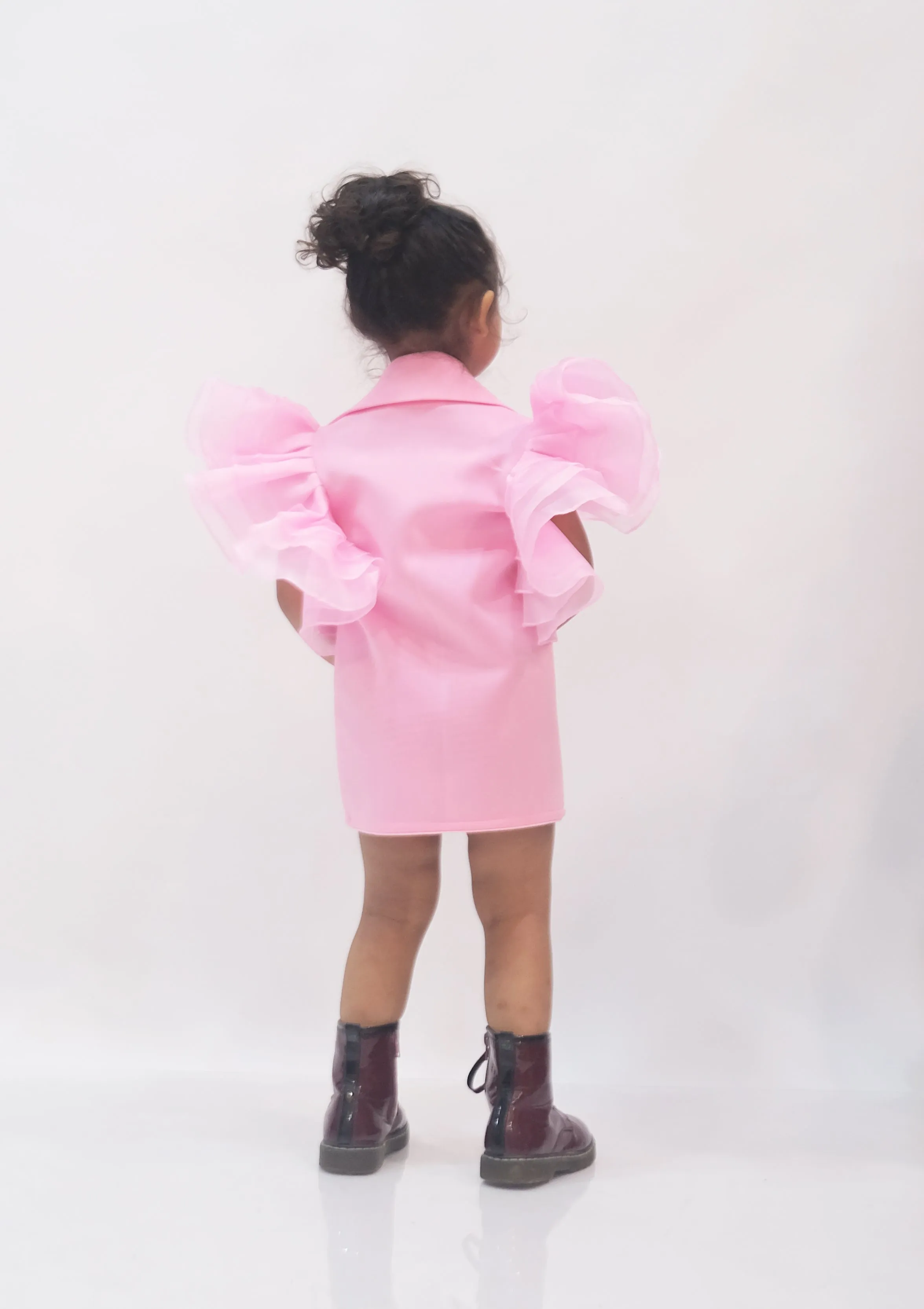 Baby pink coat dress with ruffle sleeves