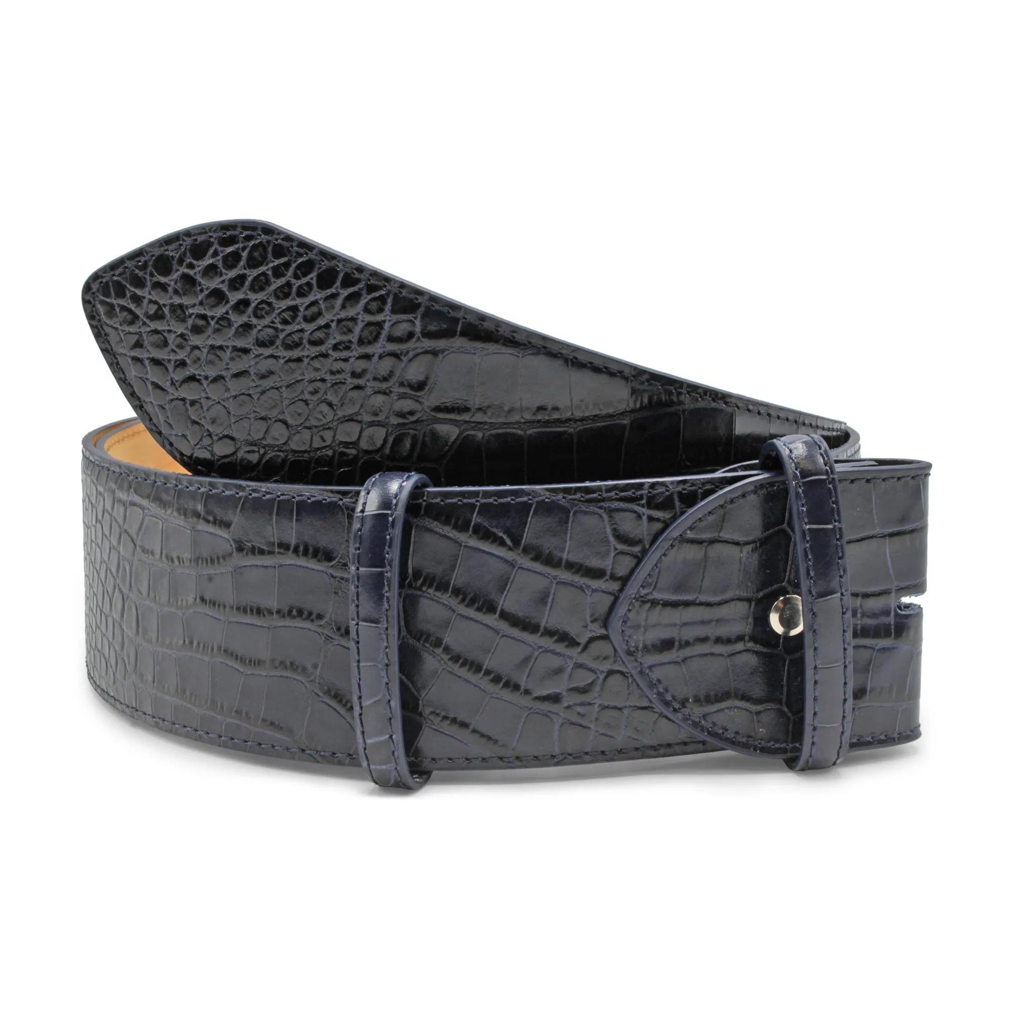 Bacall Wide Curved Mock Croc Belt Strap