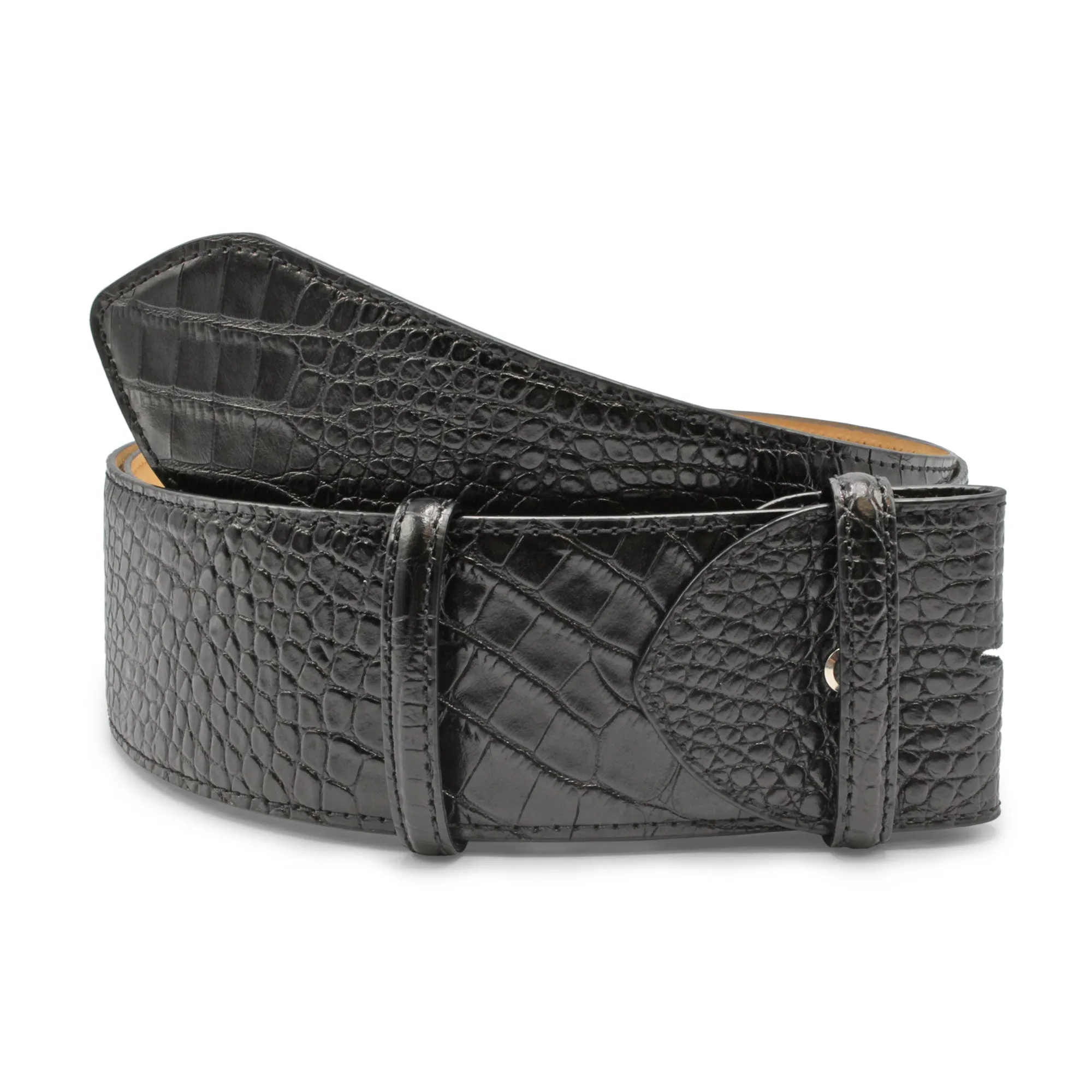 Bacall Wide Curved Mock Croc Belt Strap