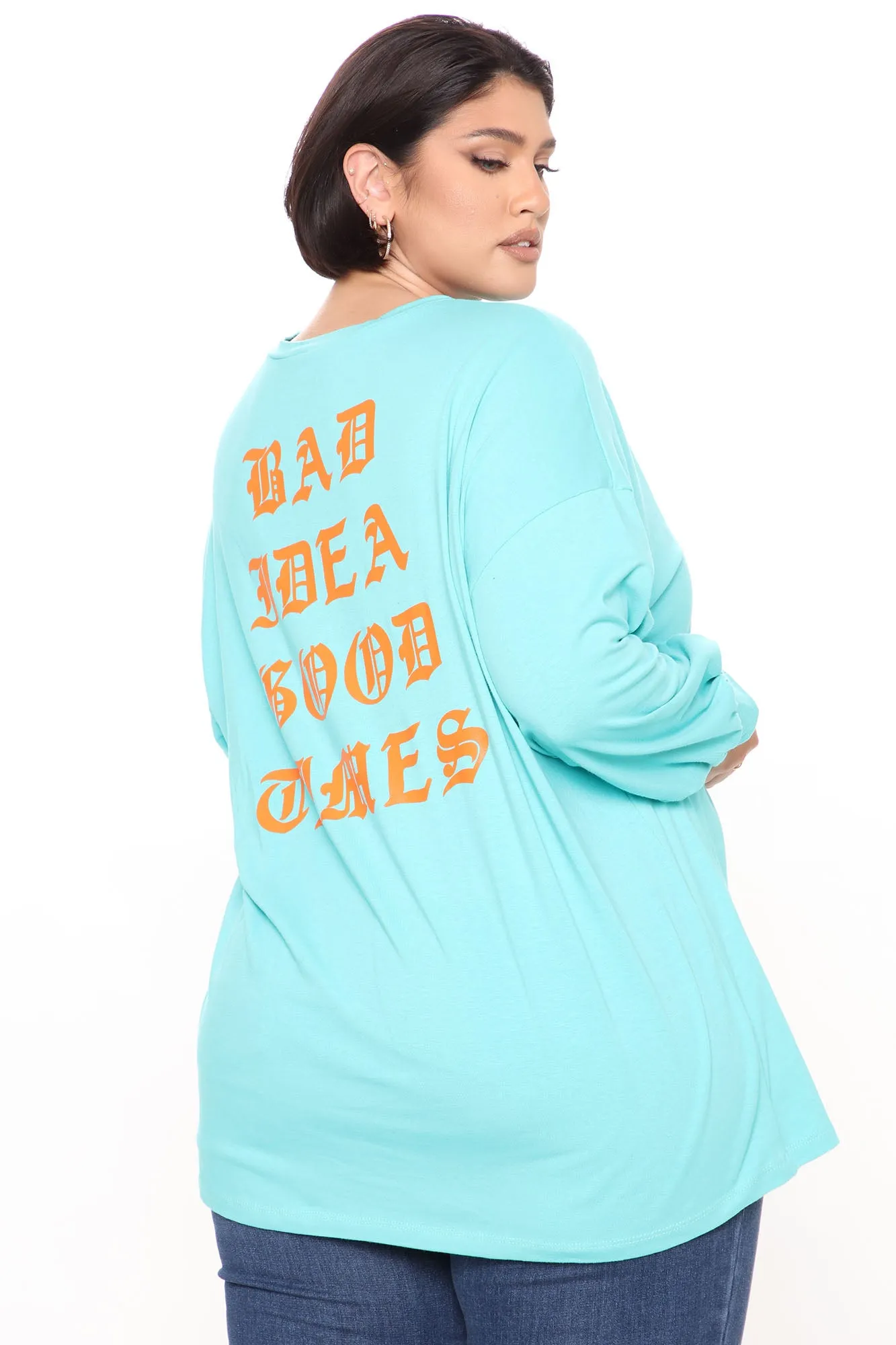 Bad Ideas Are Good Times Long Sleeve Top - Mint