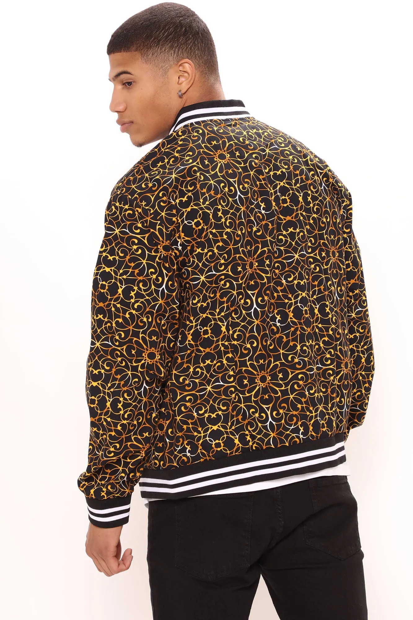 Baroque Bomber Jacket - Black/Gold