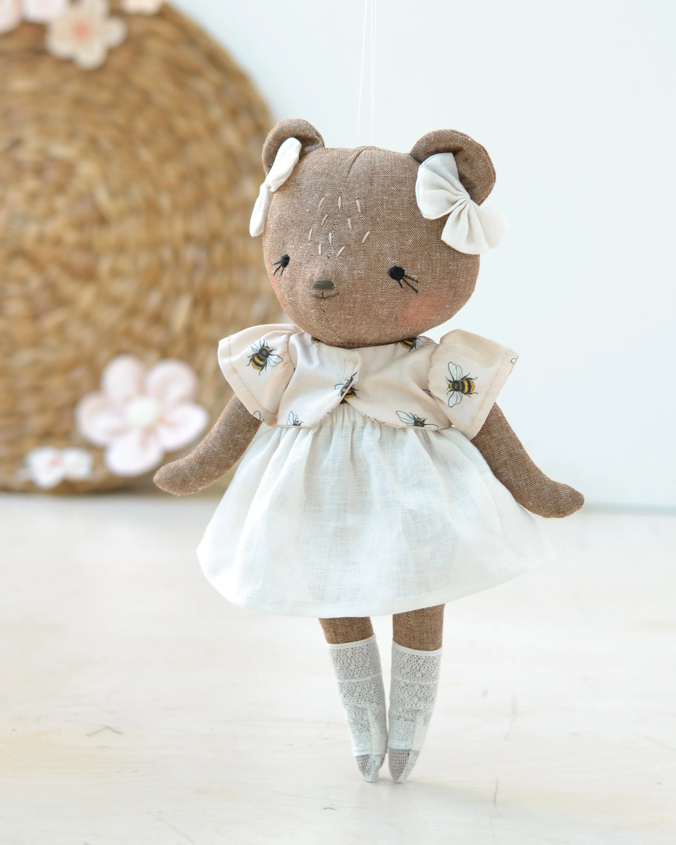 Bear Soft Toy Charlotte | Bee Top with White Skirt